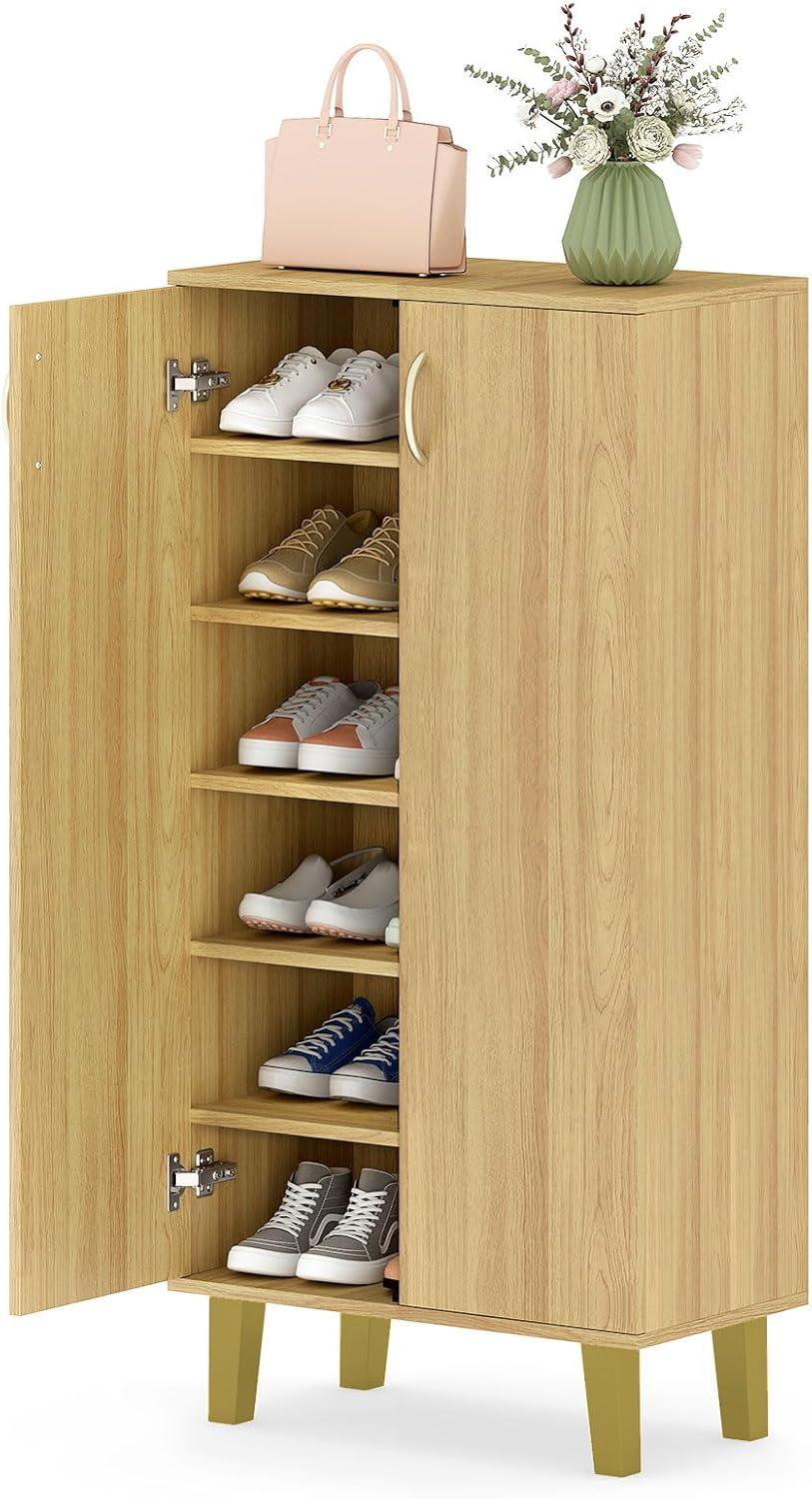 image:imageGiantex Shoe Cabinet with Doors 6Tier 20 Pair Wooden Shoe Rack Organizer Cabinet with Removable Shelves 48 Tall Modern Shoe Storage Cabinet for Entryway Closet Hallway Living Room