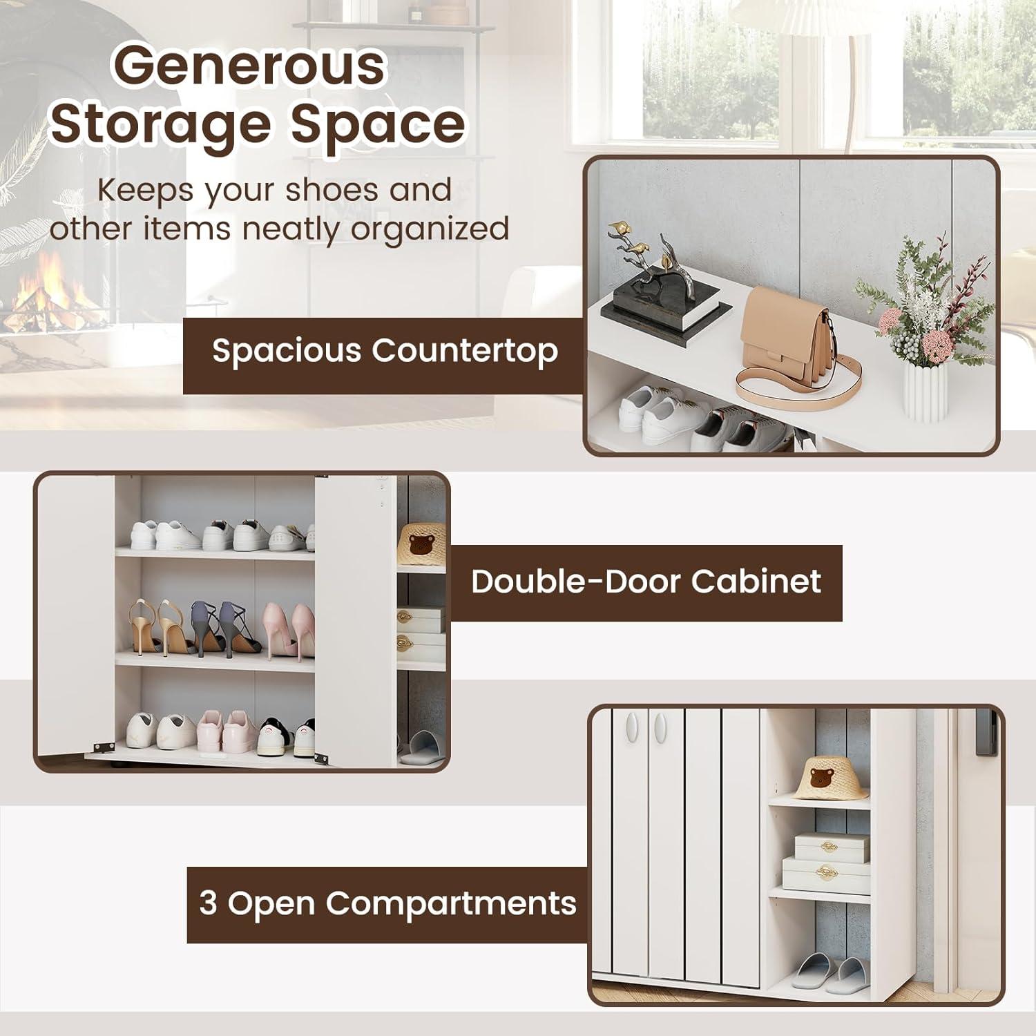 image:imageGiantex Wood Shoe Cabinet with Doors Freestanding Shoe Rack Cabinet with 3Level Adjustable Open Shelves Modern Wooden Shoe Storage Cabinet for Entryway Hallway Closet Living Room NaturalWhite