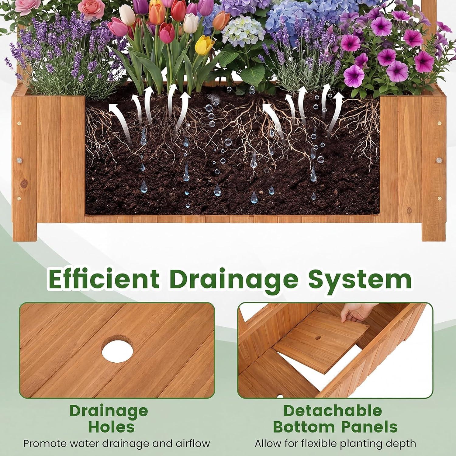 image:imageGiantex Wooden Raised Garden Bed with Arched Trellis 48 Fir Wood Outdoor Elevated Planter Box Privacy Screen with Drainage Holes Vertical Garden Bed for Climbing Plants Patio Balcony BackyardOrange