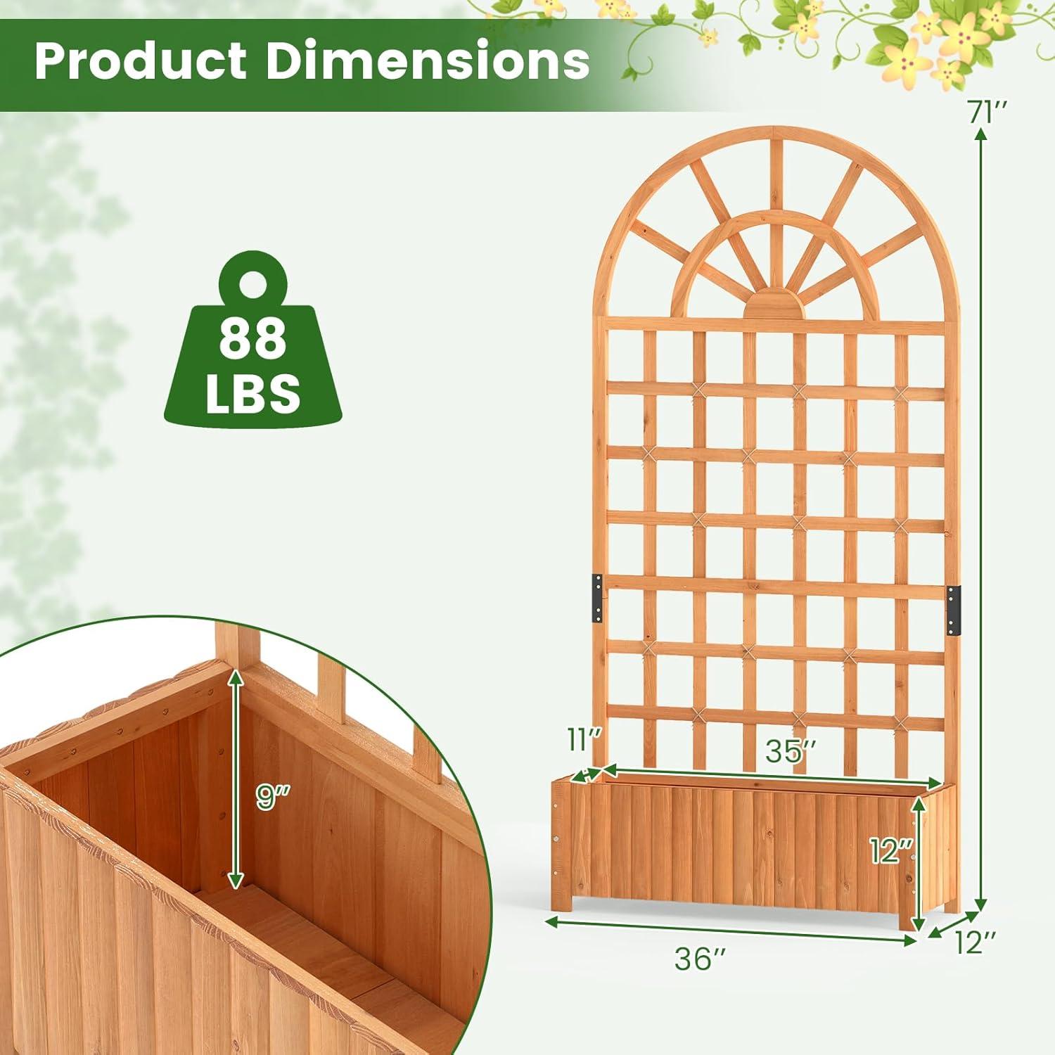 image:imageGiantex Wooden Raised Garden Bed with Arched Trellis 48 Fir Wood Outdoor Elevated Planter Box Privacy Screen with Drainage Holes Vertical Garden Bed for Climbing Plants Patio Balcony BackyardOrange