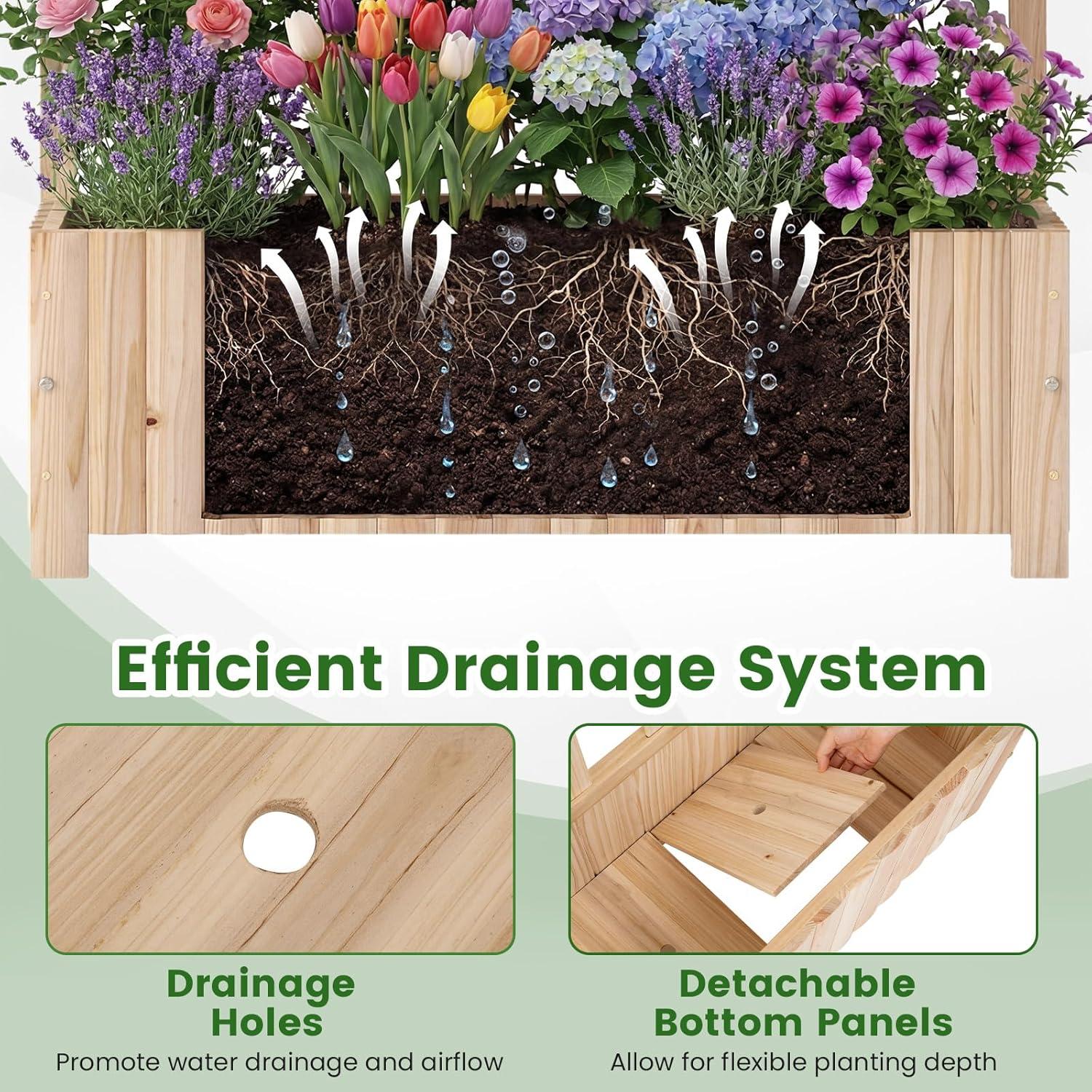 image:imageGiantex Wooden Raised Garden Bed with Arched Trellis 48 Fir Wood Outdoor Elevated Planter Box Privacy Screen with Drainage Holes Vertical Garden Bed for Climbing Plants Patio Balcony BackyardNatural