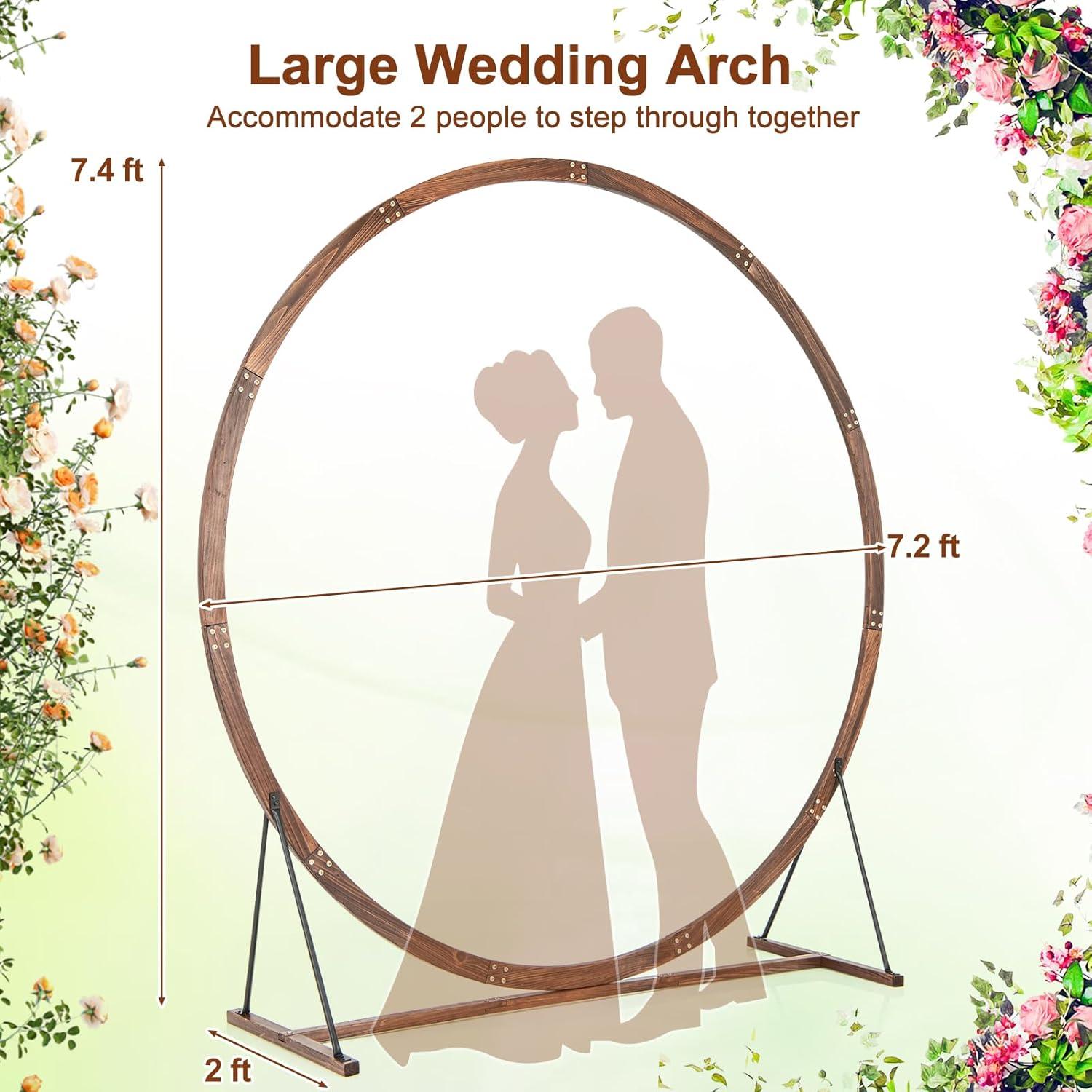 image:imageGiantex Wooden Wedding Arch 87 Wood Wedding Arbor Backdrop Stand with Ground Stakes Rustic Decorative Arch for Wedding Ceremony Party Garden Balloon amp Floral DecorationsRound
