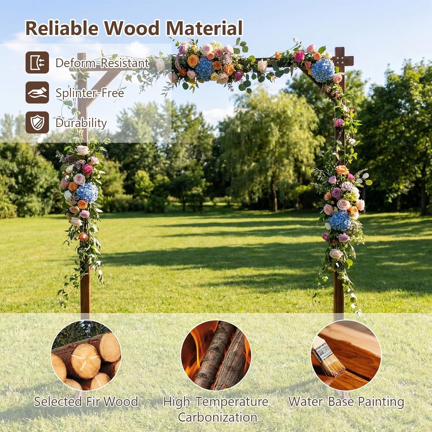 image:imageGiantex Wooden Wedding Arch 87 Wood Wedding Arbor Backdrop Stand with Ground Stakes Rustic Decorative Arch for Wedding Ceremony Party Garden Balloon amp Floral DecorationsRectangular