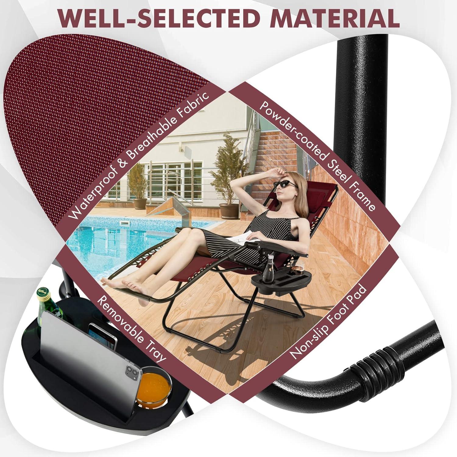 image:imageGiantex Zero Gravity Reclining Chair Outdoor Patio Recliner with Cup Holder amp Removable Pillow Adjustable Backrest Indoor Lounge Chair for Backyard Garden Poolside BrownBurgundy