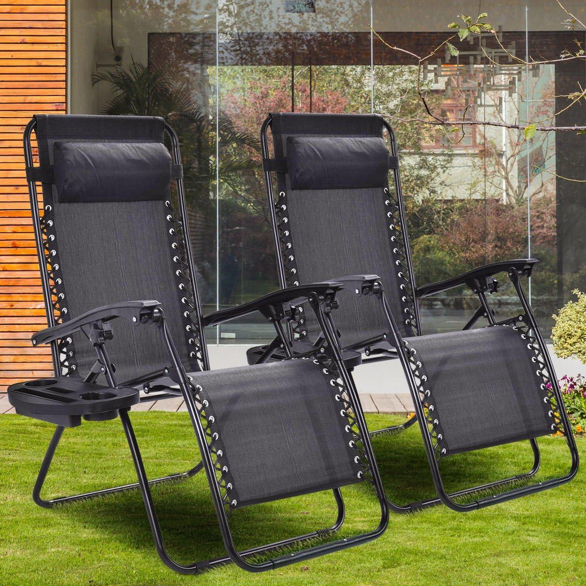 image:imageGiantex Zero Gravity Reclining Chair Outdoor Patio Recliner with Cup Holder amp Removable Pillow Adjustable Backrest Indoor Lounge Chair for Backyard Garden Poolside BrownBlack