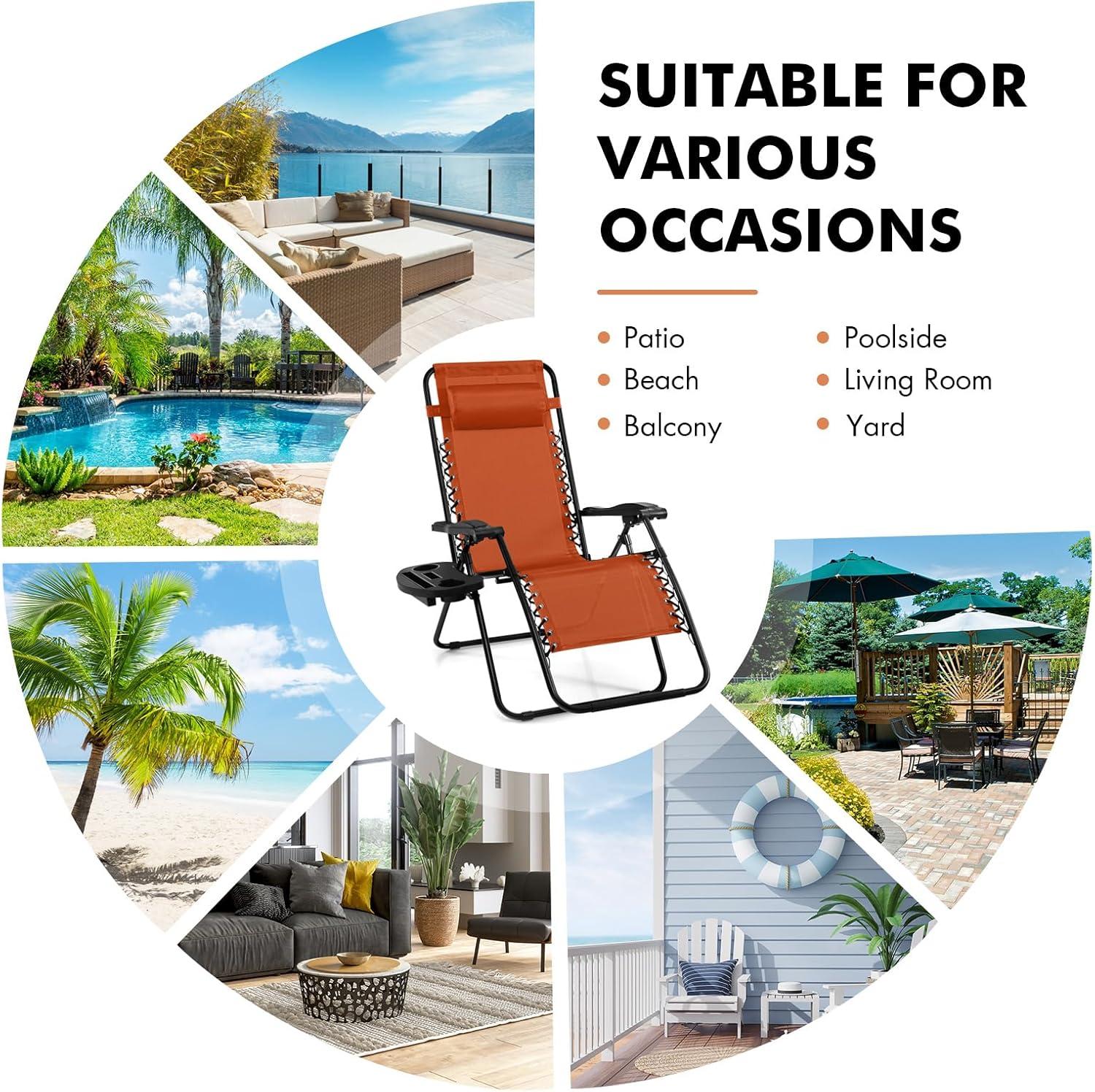 image:imageGiantex Zero Gravity Reclining Chair Outdoor Patio Recliner with Cup Holder amp Removable Pillow Adjustable Backrest Indoor Lounge Chair for Backyard Garden Poolside BrownOrange