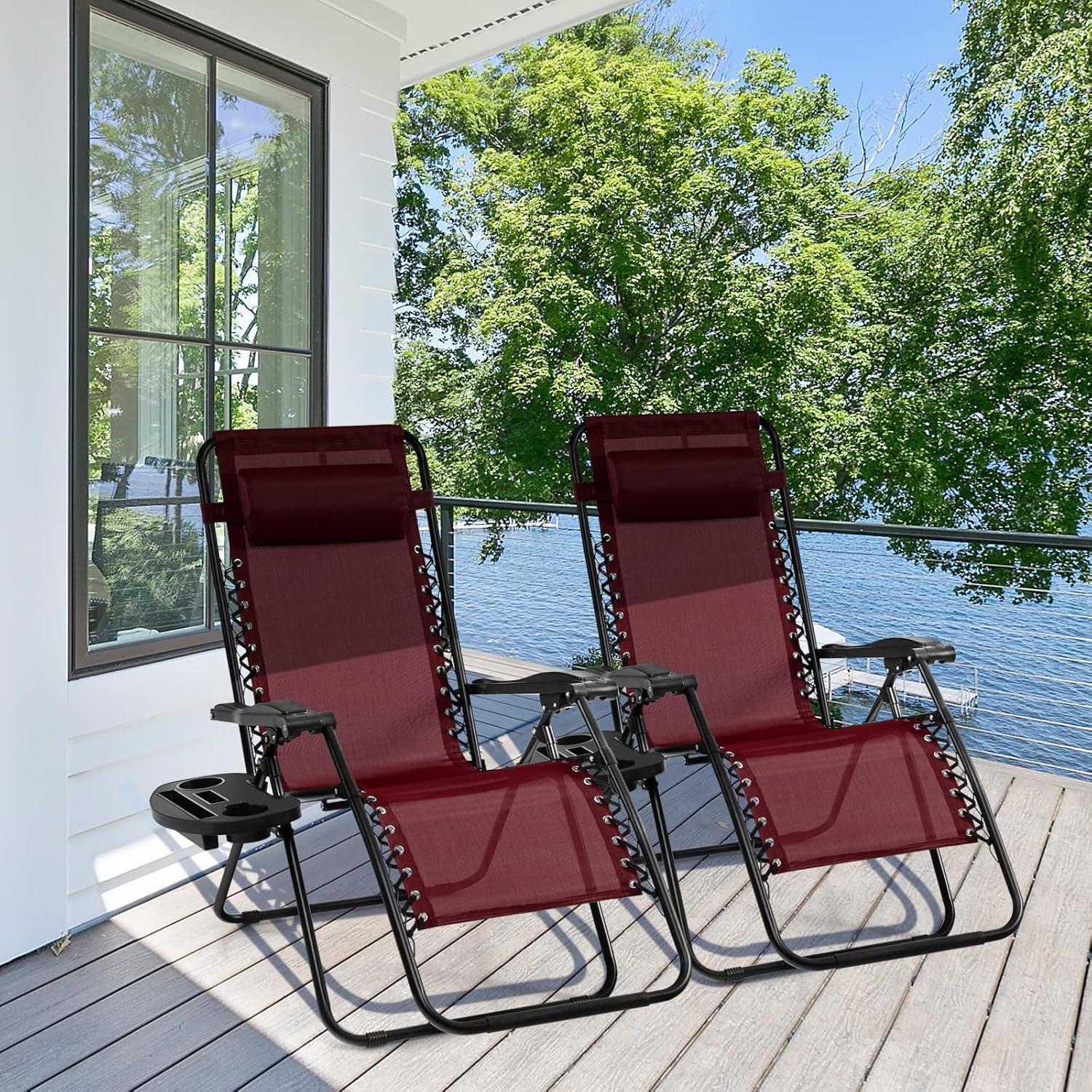 image:imageGiantex Zero Gravity Reclining Chair Outdoor Patio Recliner with Cup Holder amp Removable Pillow Adjustable Backrest Indoor Lounge Chair for Backyard Garden Poolside BrownBurgundy
