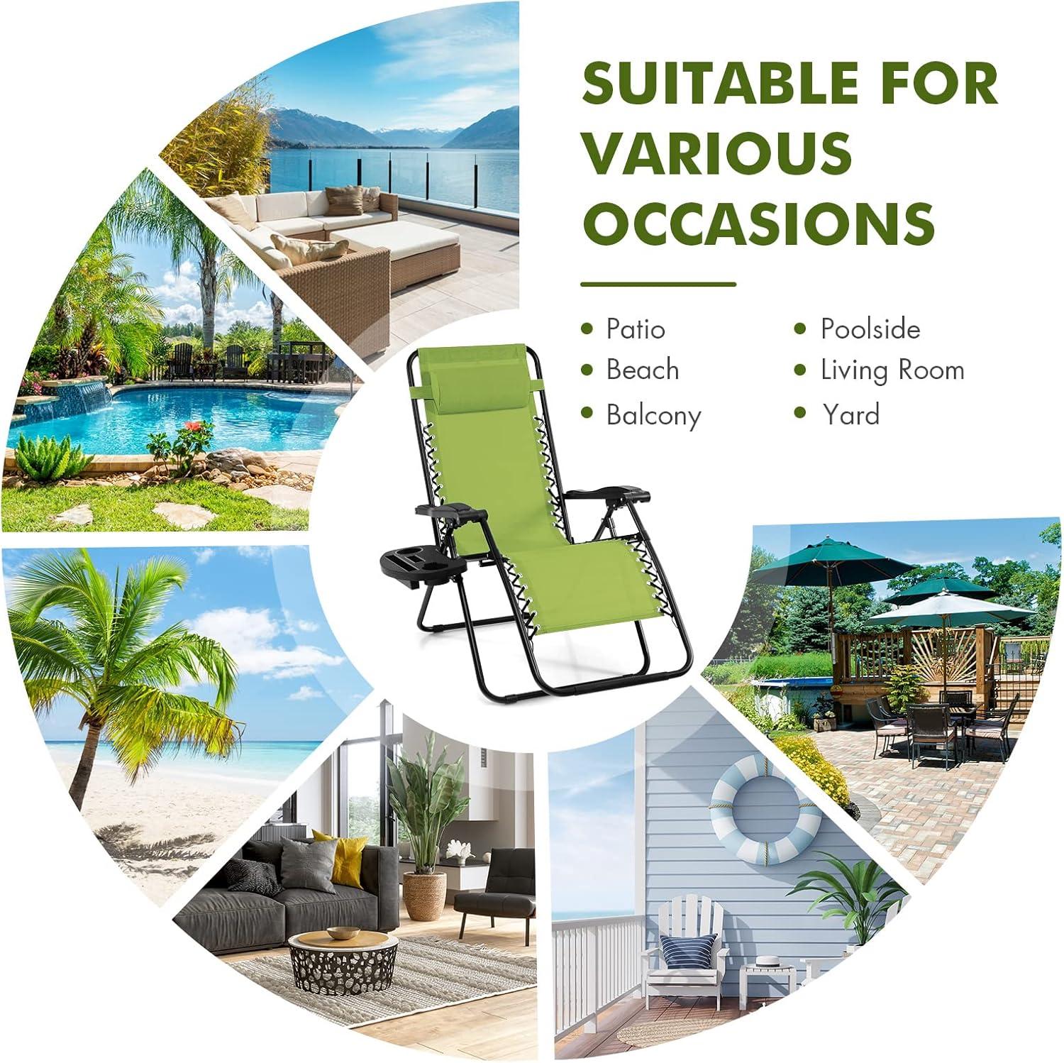 image:imageGiantex Zero Gravity Reclining Chair Outdoor Patio Recliner with Cup Holder amp Removable Pillow Adjustable Backrest Indoor Lounge Chair for Backyard Garden Poolside BrownGreen