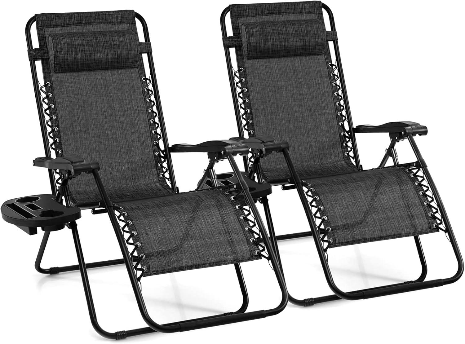 image:imageGiantex Zero Gravity Reclining Chair Outdoor Patio Recliner with Cup Holder amp Removable Pillow Adjustable Backrest Indoor Lounge Chair for Backyard Garden Poolside BrownGrey