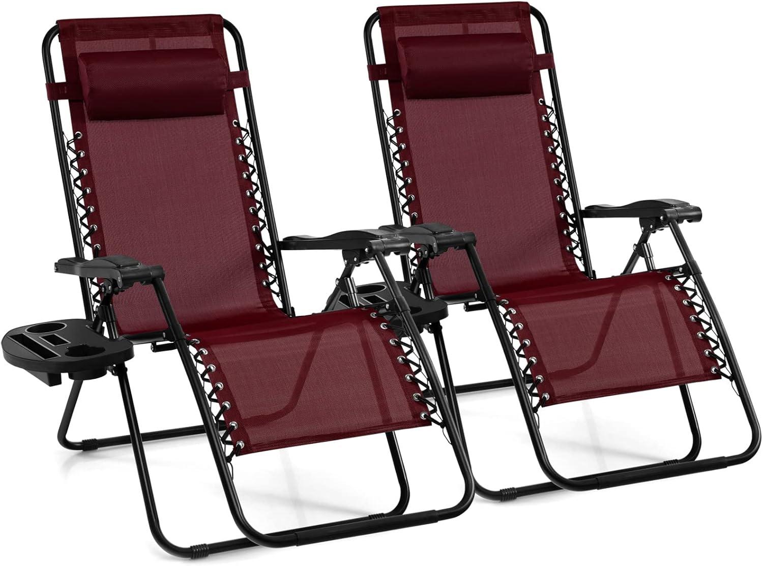 image:imageGiantex Zero Gravity Reclining Chair Outdoor Patio Recliner with Cup Holder amp Removable Pillow Adjustable Backrest Indoor Lounge Chair for Backyard Garden Poolside BrownBurgundy