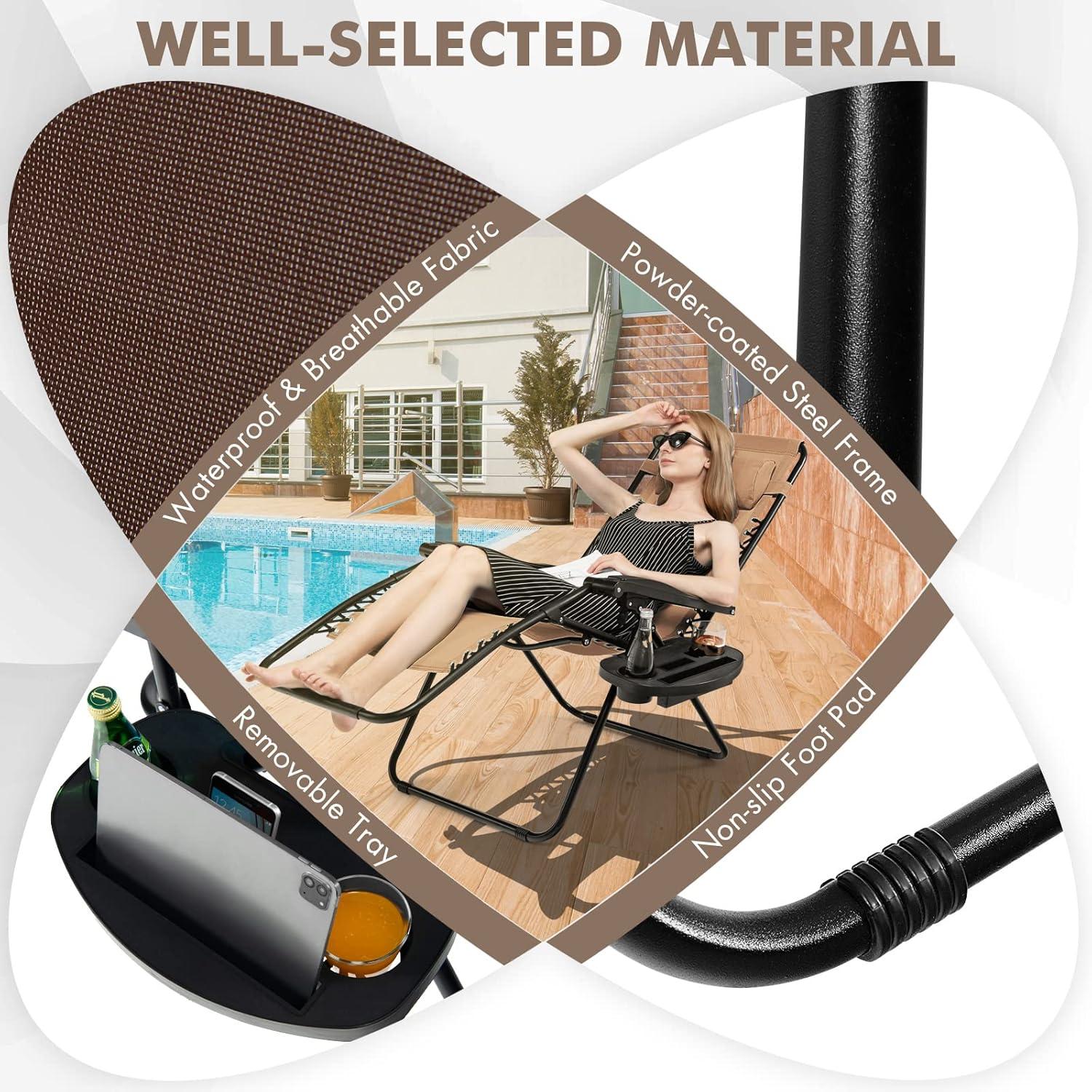 image:imageGiantex Zero Gravity Reclining Chair Outdoor Patio Recliner with Cup Holder amp Removable Pillow Adjustable Backrest Indoor Lounge Chair for Backyard Garden Poolside BrownBrown