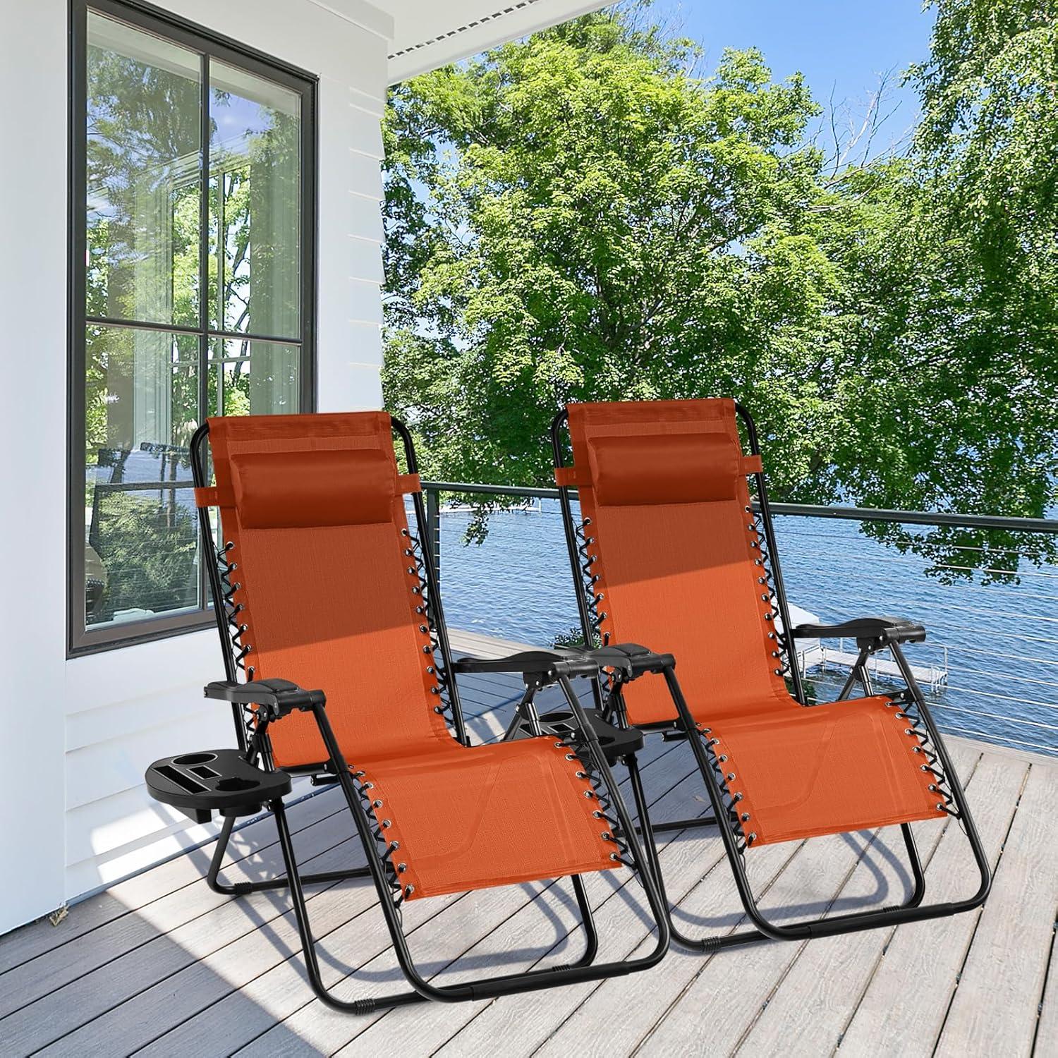 image:imageGiantex Zero Gravity Reclining Chair Outdoor Patio Recliner with Cup Holder amp Removable Pillow Adjustable Backrest Indoor Lounge Chair for Backyard Garden Poolside BrownOrange