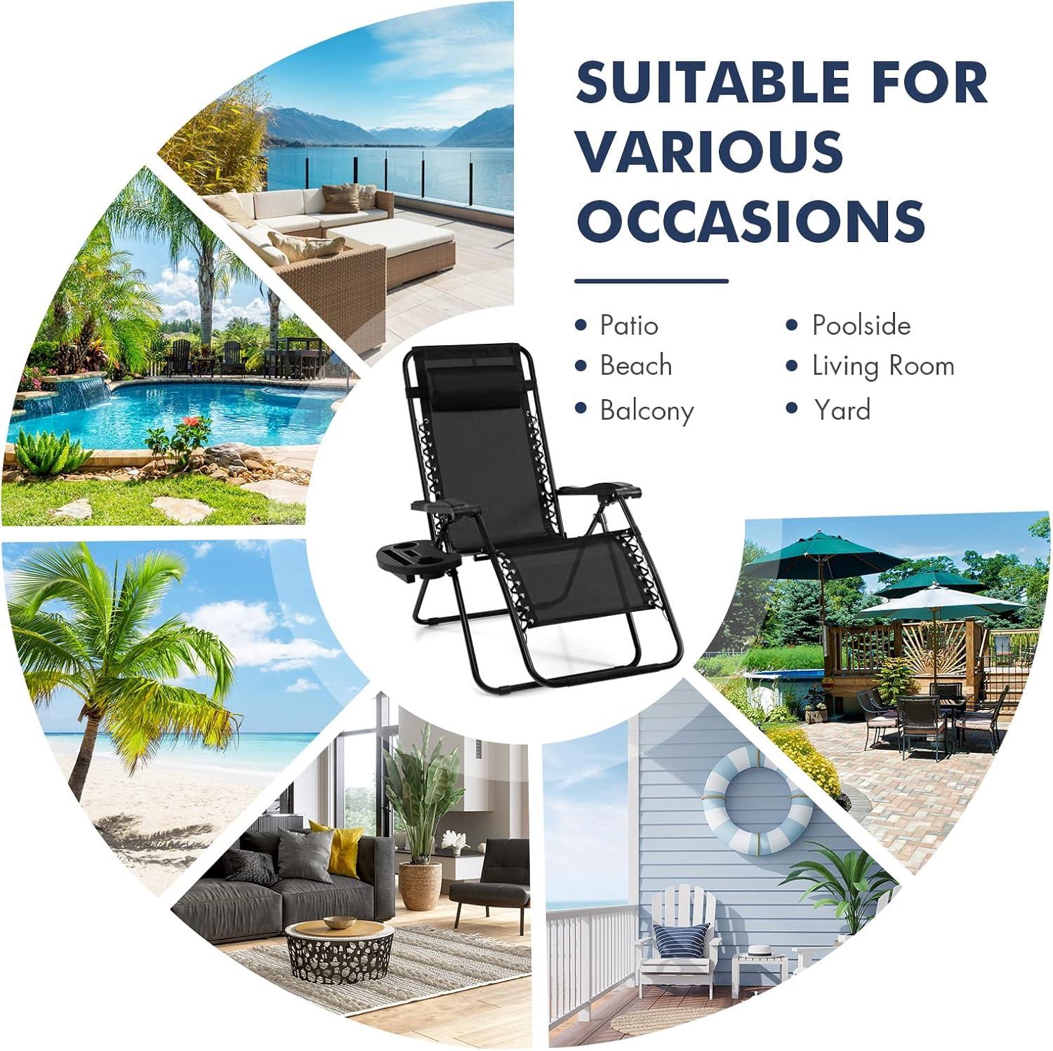 image:imageGiantex Zero Gravity Reclining Chair Outdoor Patio Recliner with Cup Holder amp Removable Pillow Adjustable Backrest Indoor Lounge Chair for Backyard Garden Poolside BrownBlack
