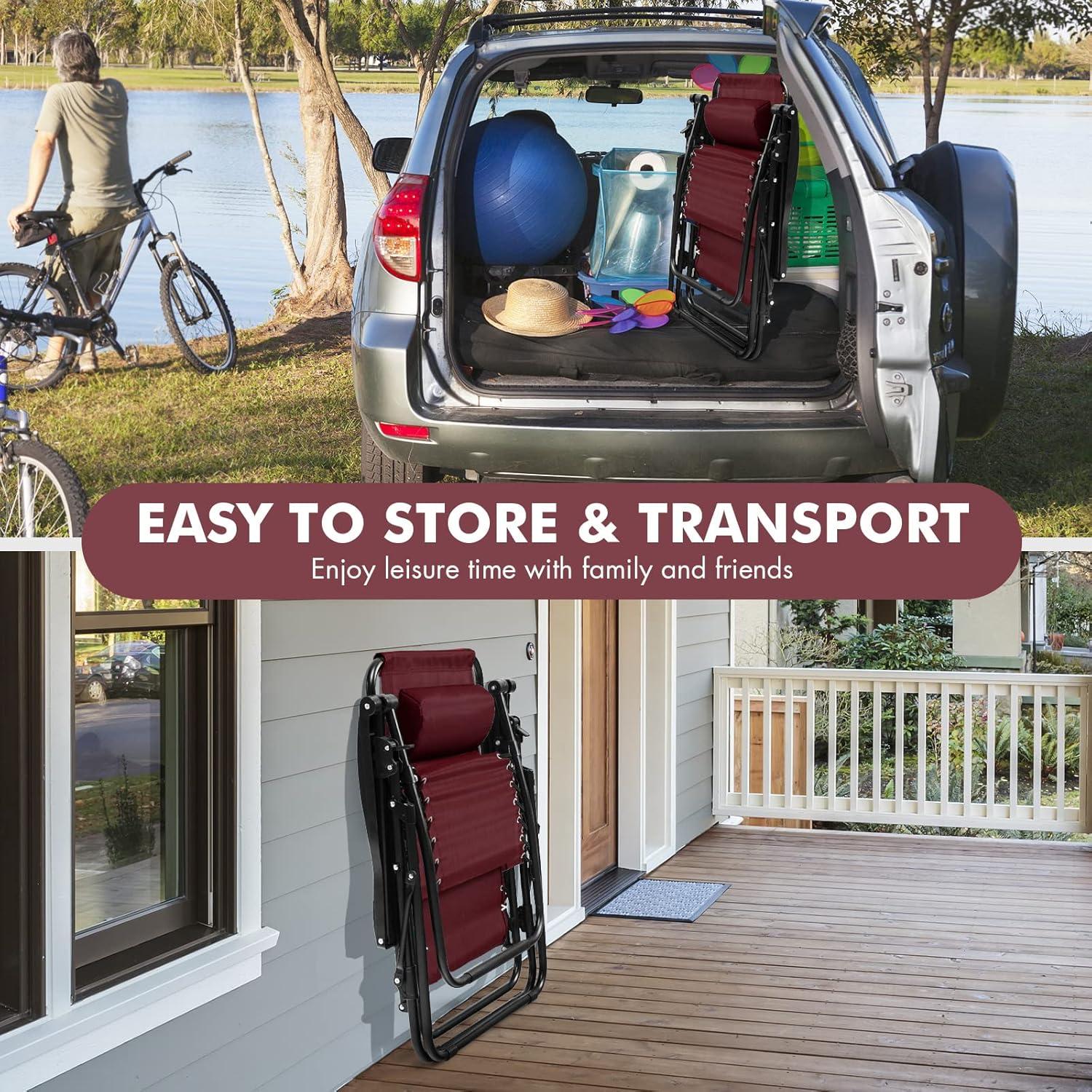 image:imageGiantex Zero Gravity Reclining Chair Outdoor Patio Recliner with Cup Holder amp Removable Pillow Adjustable Backrest Indoor Lounge Chair for Backyard Garden Poolside BrownBurgundy