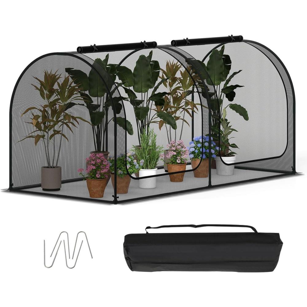 image:imageGiantex 108 x 48 x 47 Tunnel Crop Cage Large Portable Plant Protection Tent w 3 Rollup Zippered Doors amp Carrying Bag Raised Garden Bed Netting Cover for Vegetables Fruits Flowers98 x 48 x 48