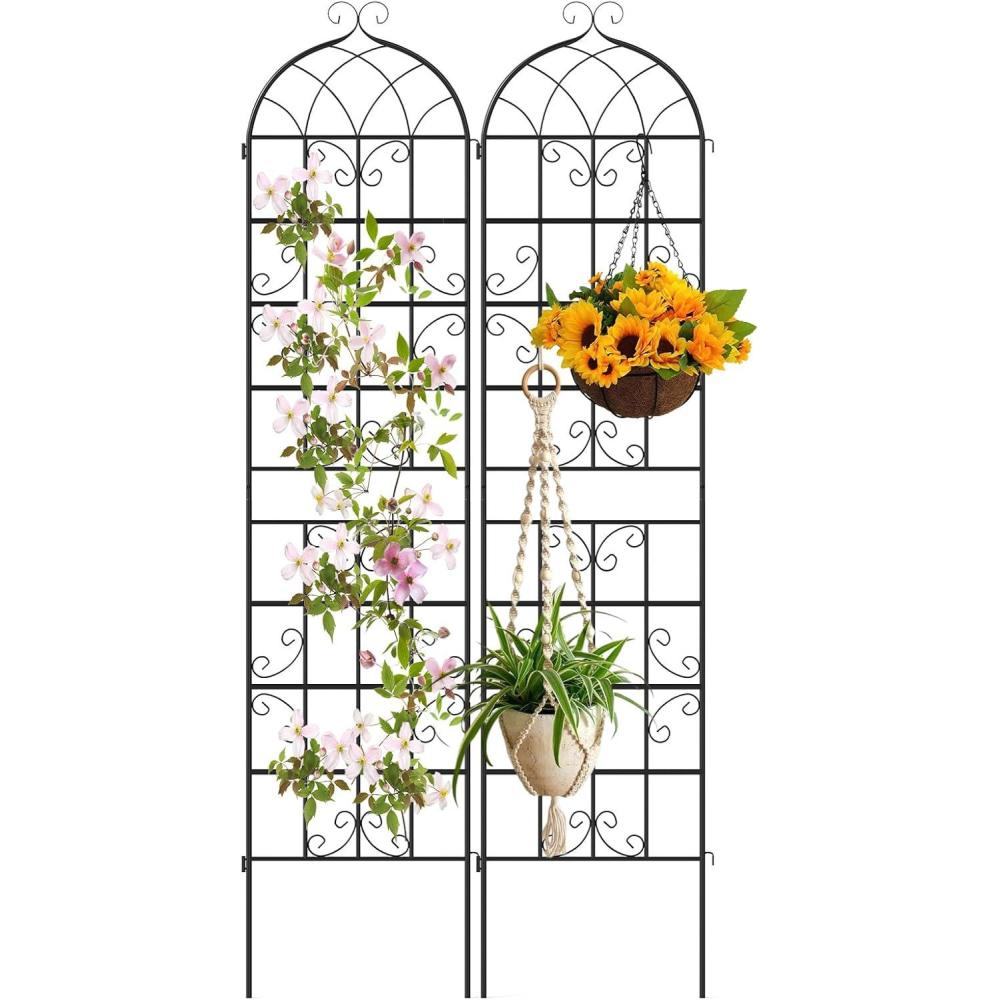 image:imageGiantex 2 Packs 86x20 Metal Garden Trellis for Outdoor Climbing Plants HeavyDuty Plant Support for Vine Rose Vegetable Flower Rustproof Black Metal Coating Patio Trellis Arch Decorative Fence86x202 Panel
