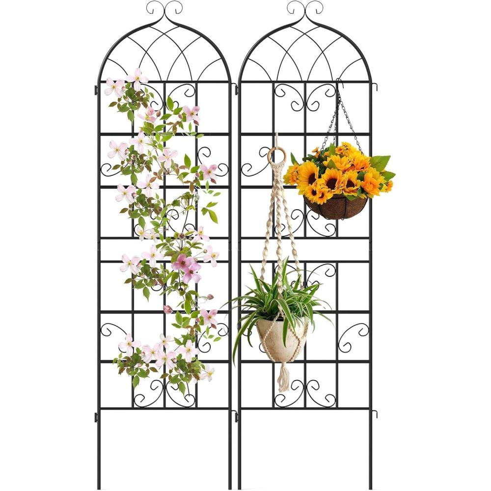 image:imageGiantex 2 Packs 86x20 Metal Garden Trellis for Outdoor Climbing Plants HeavyDuty Plant Support for Vine Rose Vegetable Flower Rustproof Black Metal Coating Patio Trellis Arch Decorative Fence71x202 Panel