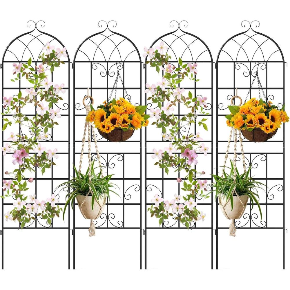 image:imageGiantex 2 Packs 86x20 Metal Garden Trellis for Outdoor Climbing Plants HeavyDuty Plant Support for Vine Rose Vegetable Flower Rustproof Black Metal Coating Patio Trellis Arch Decorative Fence71x204 Panel