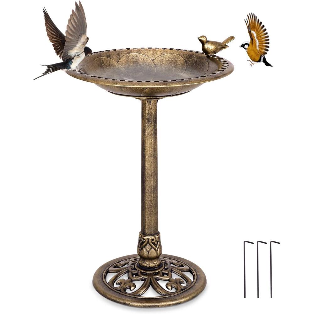 image:imageGiantex 28 Inch Height Pedestal Bird Bath Vintage Standing Bird Feeder wAntique Flower amp Bird Decoration Lightweight Bird Baths for Outdoors Garden Yard Patio Decor GreenCopper