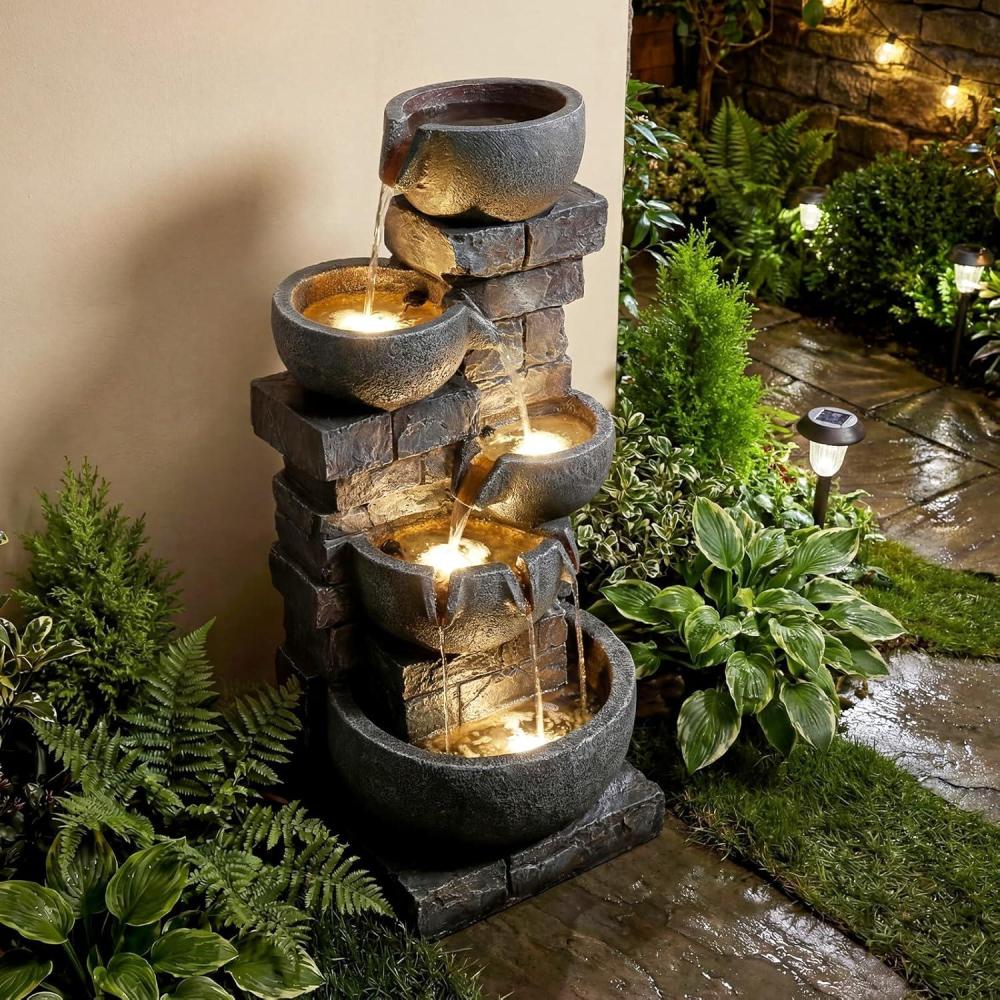 image:imageGiantex 32 Water Fountain Outdoor 4Tier Cascading Bowls Waterfall Fountain with Warm LED Lights amp Pump Outside Zen Water Feature for Patio Balcony Deck Garden Yard Decor33 5Tier