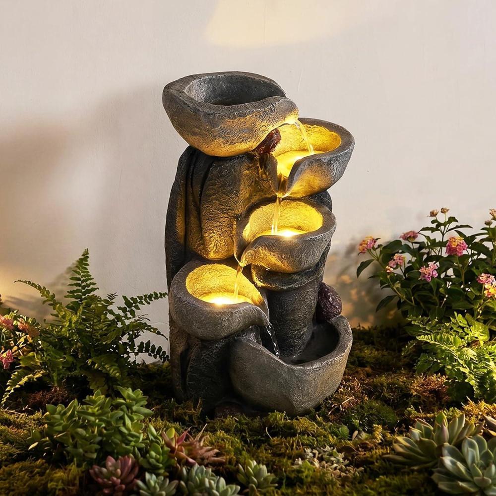 image:imageGiantex 32 Water Fountain Outdoor 4Tier Cascading Bowls Waterfall Fountain with Warm LED Lights amp Pump Outside Zen Water Feature for Patio Balcony Deck Garden Yard Decor175 5Tier