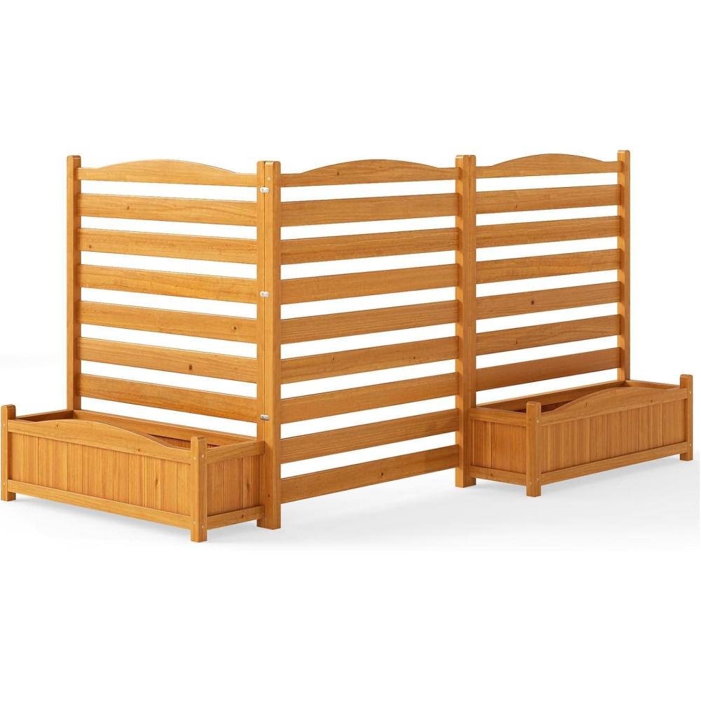 image:imageGiantex 3Panel Air Conditioner Fence with Planter Box 40H NoDig Wooden Privacy Screen for AC Unit Trash Can amp Pool Equipment Enclosure Slatted Outdoor Garden Fence for Patio Backyard3 Panels 34W x 40H