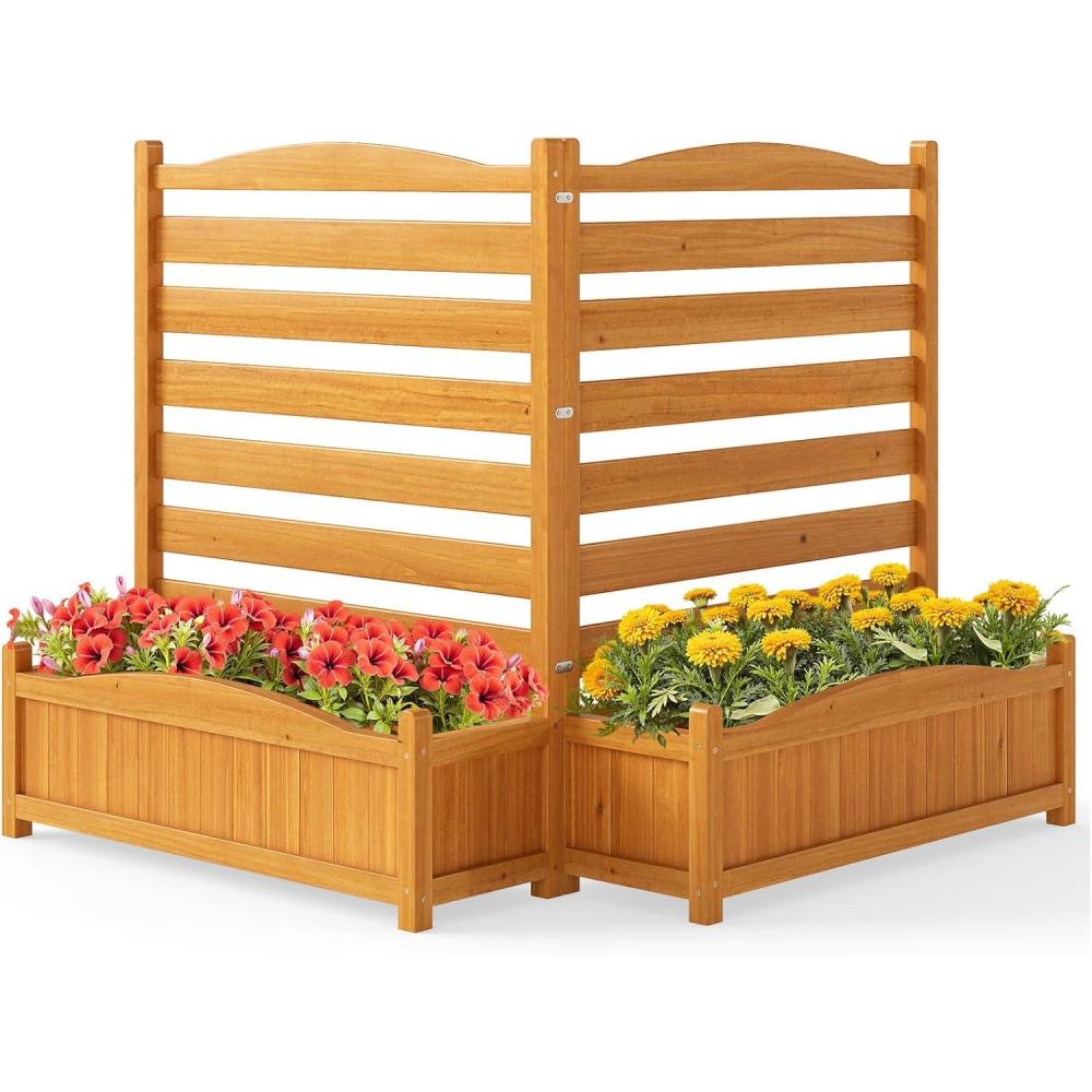image:imageGiantex 3Panel Air Conditioner Fence with Planter Box 40H NoDig Wooden Privacy Screen for AC Unit Trash Can amp Pool Equipment Enclosure Slatted Outdoor Garden Fence for Patio Backyard2 Panels 34W x 40H