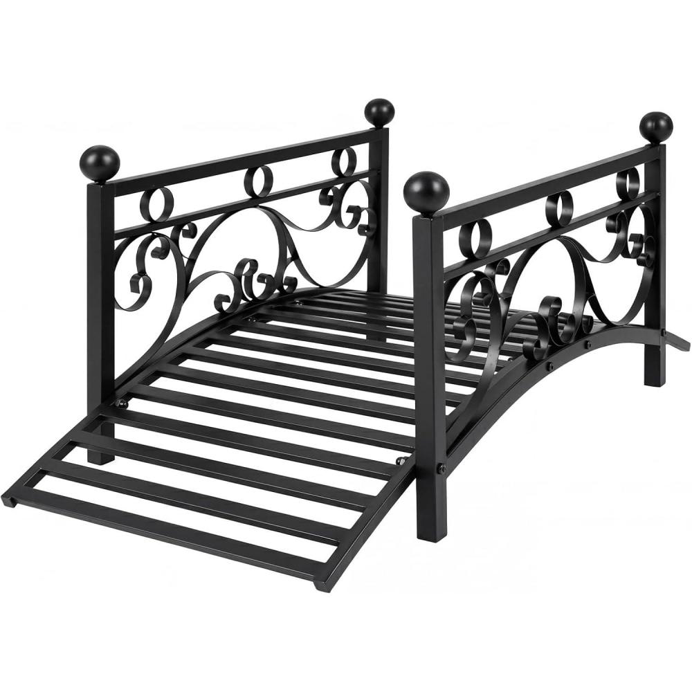 image:imageGiantex 4 FT Metal Garden Bridge 330 lbs Capacity Outdoor Landscape Bridges with PowderCoated Finish amp Scrollwork Rails Decorative Bridge for Backyard Lawn Garden Pathway Easy Assembly40 x 18 x 17