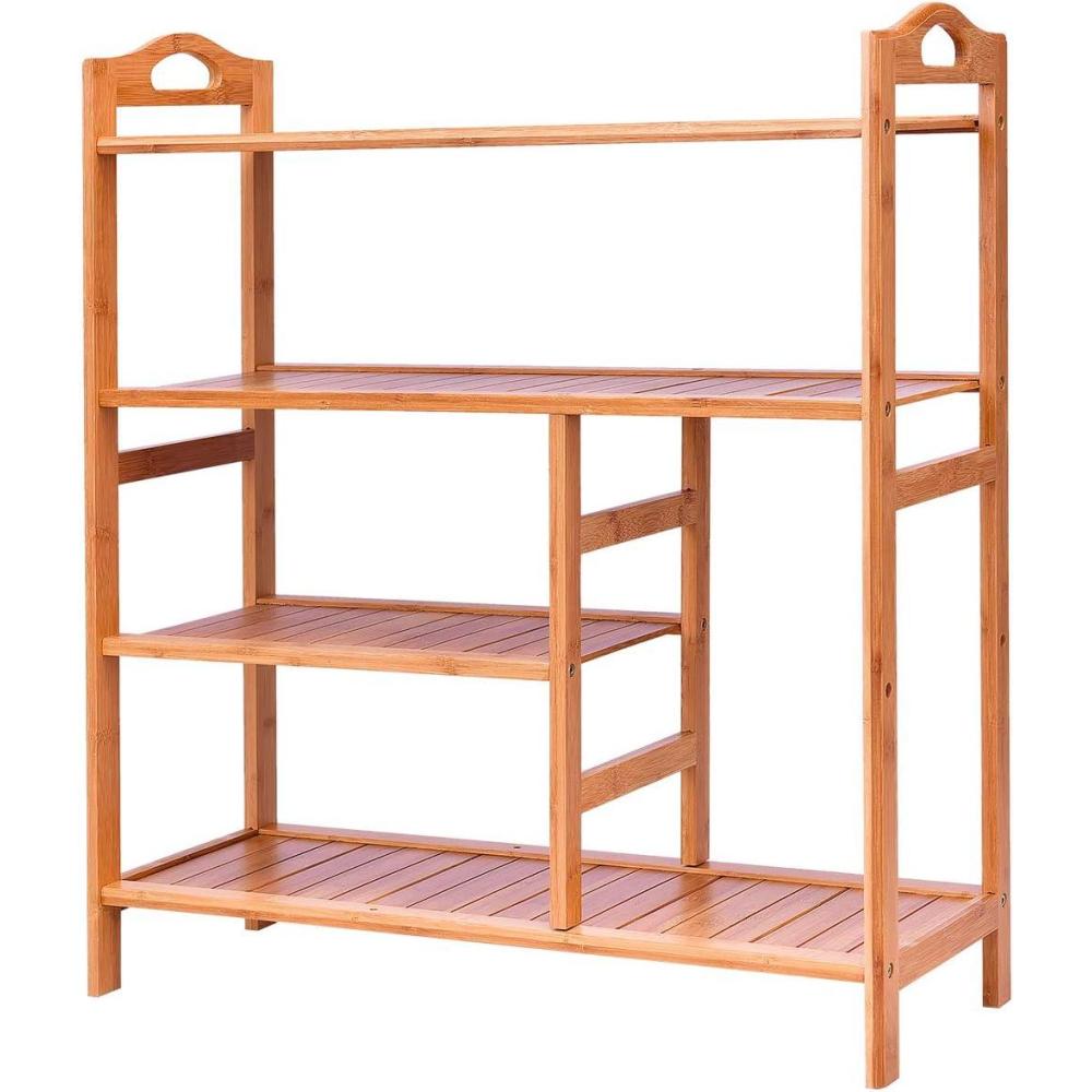 image:imageGiantex 4Tier Bamboo Shoe Rack Lightweight and Portable Space Saving Design Convenient Use