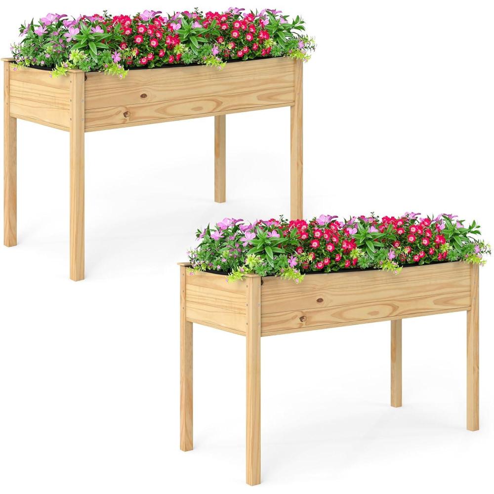 image:imageGiantex 65 Wooden Raised Garden Bed wTrellis on Wheels Mobile Elevated Planter Box wLegs Liner amp Drainage Holes for Climbing Plant Vegetable Herb Flower Outdoor Garden Box Backyard Balcony2