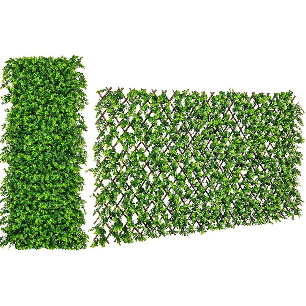 image:imageGiantex Expandable Fence Privacy Screen Decorative Faux Purple Eucalyptus Fencing Panel for Balcony Artificial Hedges with PE Leaves and Willow for Outdoors Garden Patio Deck Apartment 1 PackGreen Eucalyptus