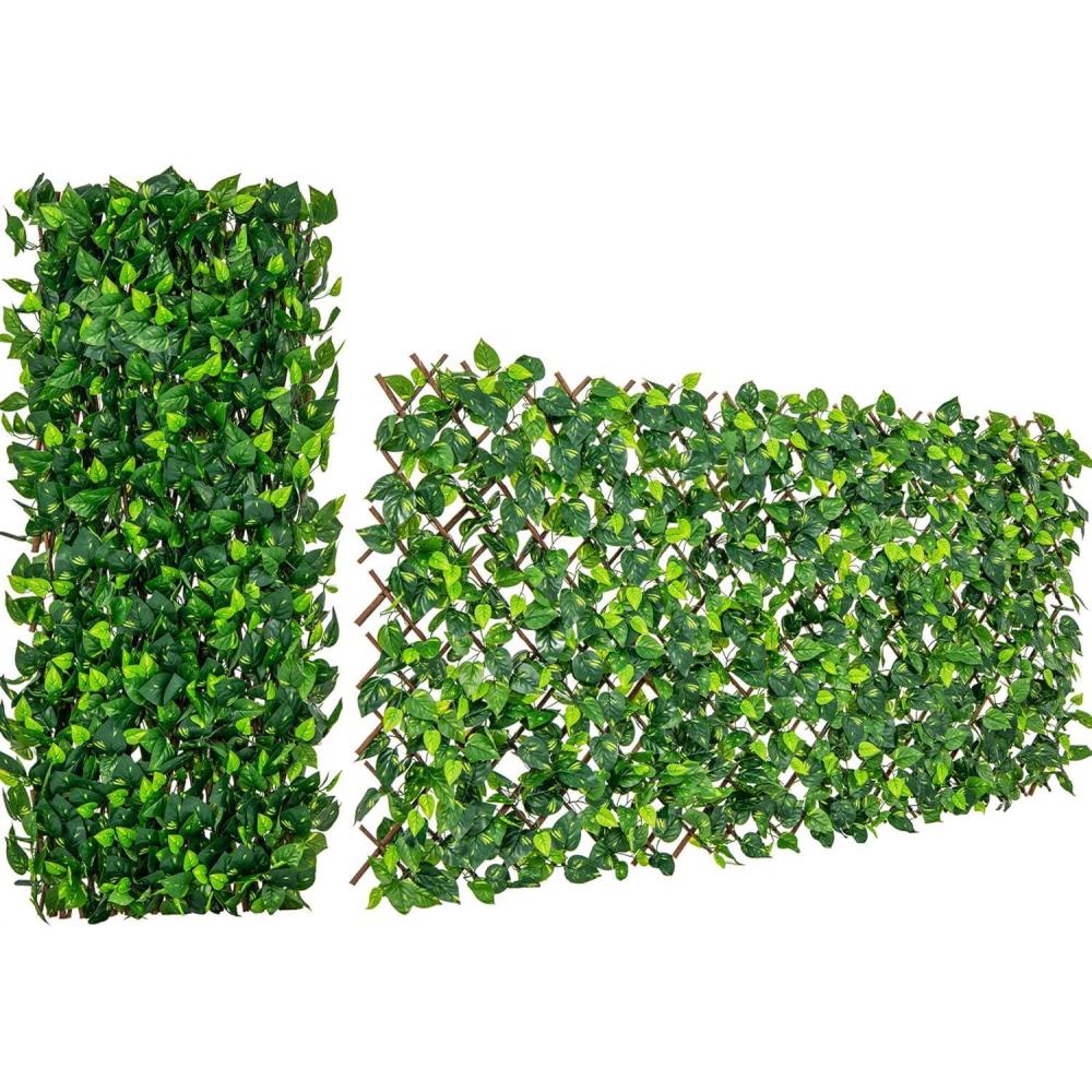 image:imageGiantex Expandable Fence Privacy Screen Decorative Faux Purple Eucalyptus Fencing Panel for Balcony Artificial Hedges with PE Leaves and Willow for Outdoors Garden Patio Deck Apartment 1 PackGreen Ivy