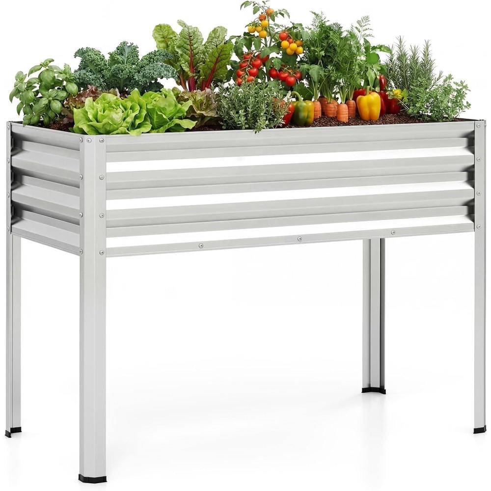 image:imageGiantex Galvanized Raised Garden Bed with Legs 46x24x31 Metal Elevated Planter Box for Gardening Vegetables Flowers amp Fruits Large Outdoor Planting Box for Garden Backyard amp Patio GraySilver