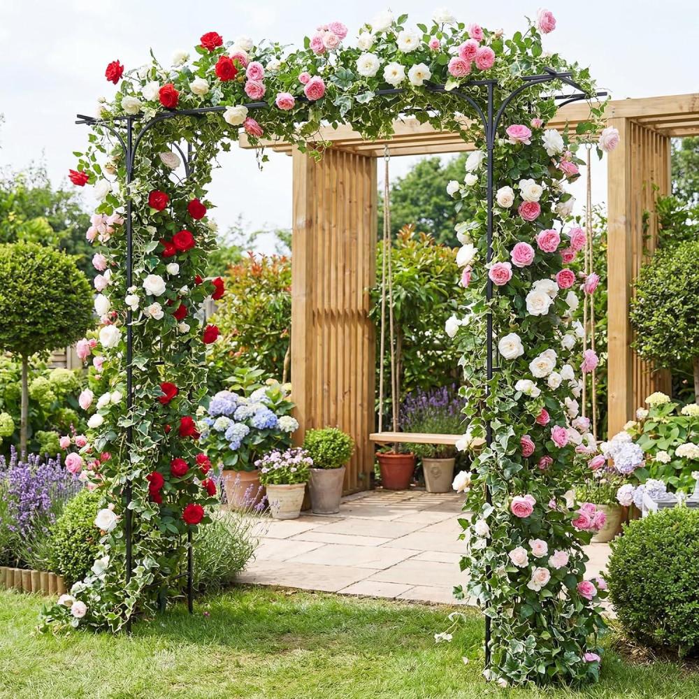 image:imageGiantex Garden Arbor with Gate and Planter 79 W x 81 H Metal Arch Trellis with Double Doors Outdoor Archway for Climbing Plants Weddings Backyard Patio Lawn Ceremony Party Decoration81W x 85H