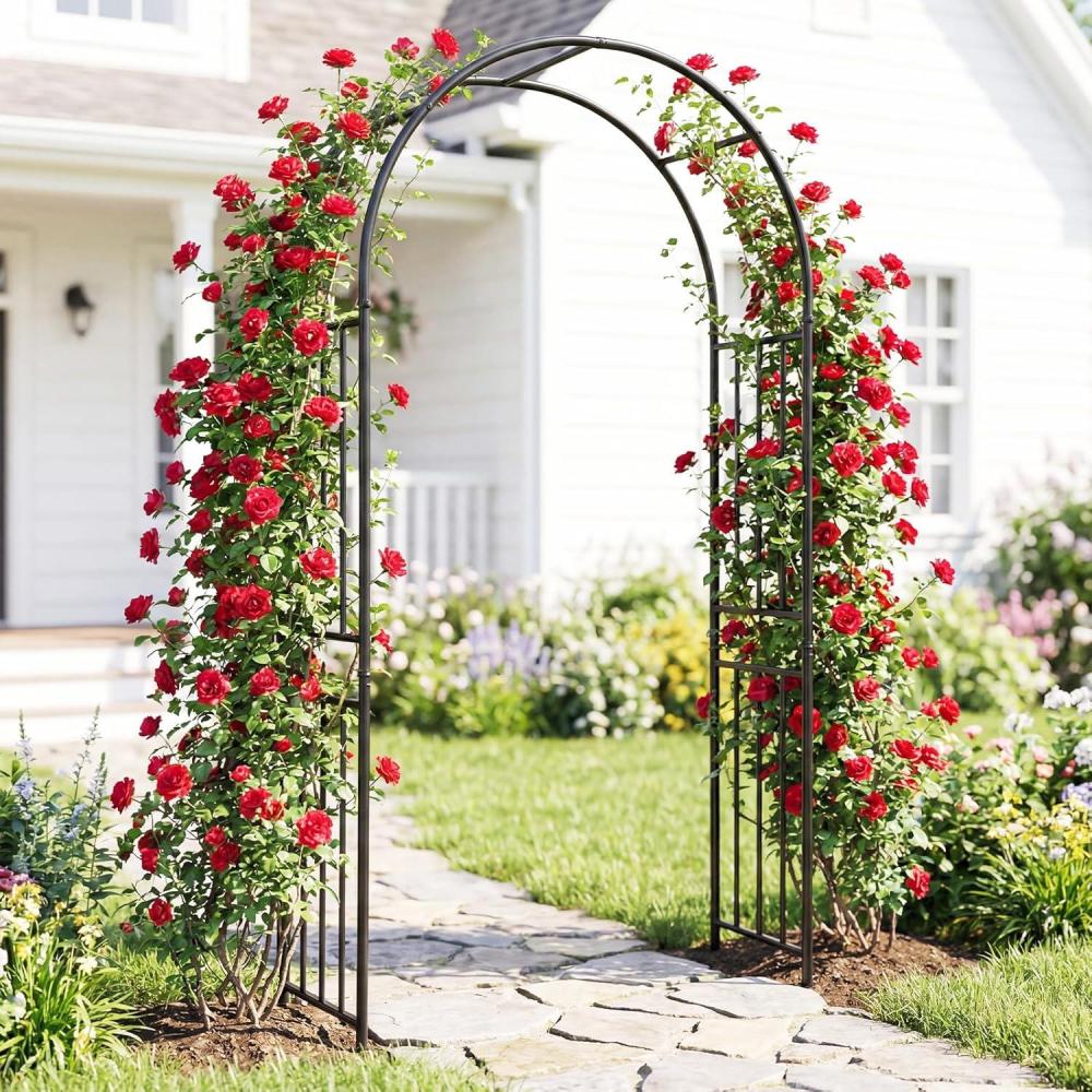 image:imageGiantex Garden Arch Outdoor Metal Arbor Trellis 86 Heavy Duty Steel Pergola Arch with Ground Stakes for Climbing Plants Wedding Party amp Backyard Decoration 1 Pack1 Pack