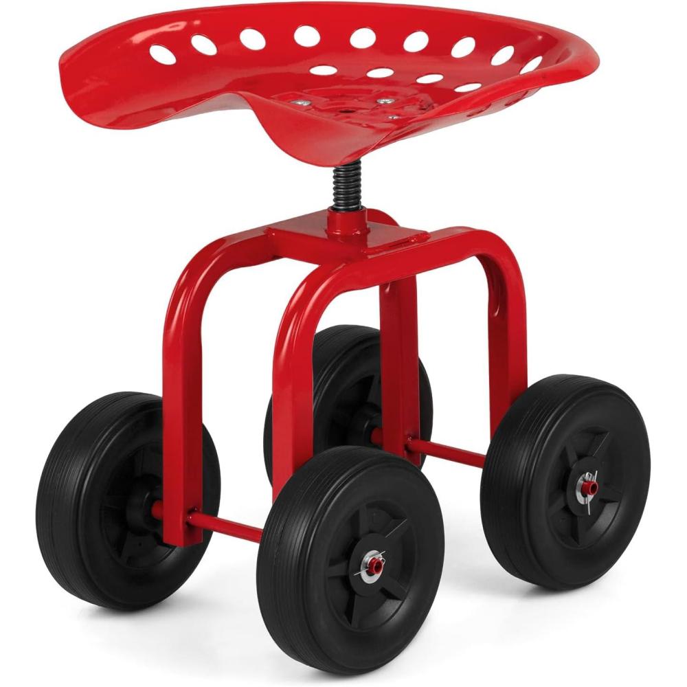 image:imageGiantex Garden Cart Rolling Workseat with 4 Wheels Garden Stool 360 Swivel Work Seat amp Adjustable Height Heavy Duty Wagon Scooter for Gardening for Patio Garden Lawn Yard GreenRed