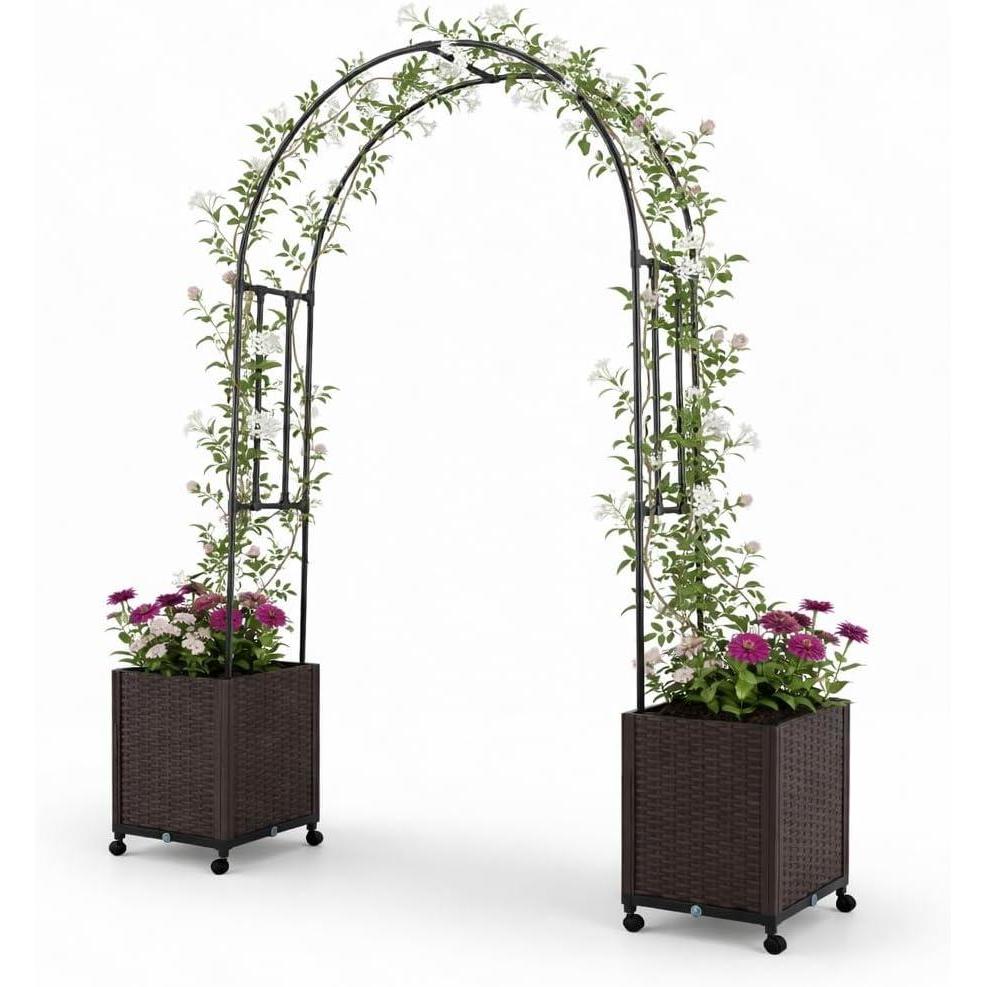 image:imageGiantex Metal Garden Arch Trellis Arbor with 2 SelfWatering Planter Boxes 80 L x 16 W x 91 H PECoated Archway with Lockable Rolling Wheels for Climbing Vines Yard Lawn Party DecorationsArched
