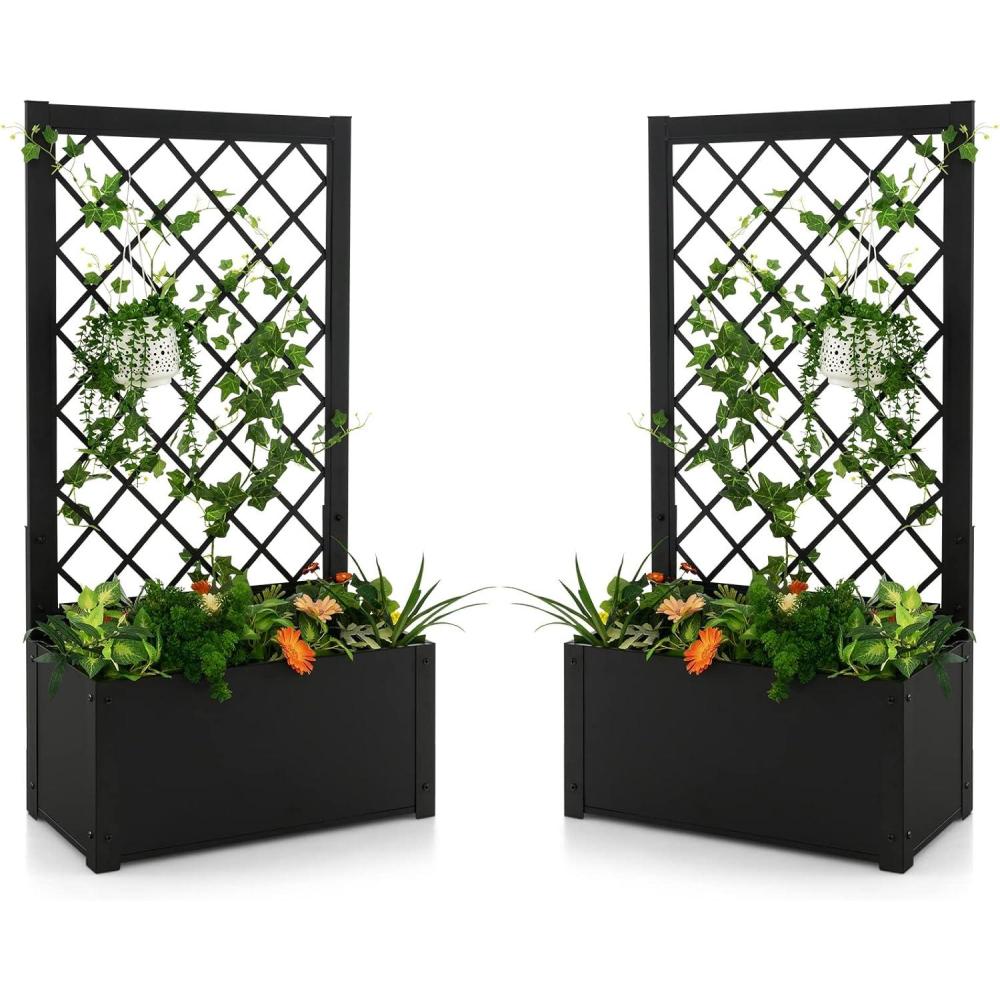 image:imageGiantex Metal Raised Garden Bed with Trellis 36 x 16 x 77 Galvanized Planter Box wDrainage Holes for Climbing Plants Vegetables Flowers Outdoor Privacy Screen for Patio Backyard Balcony2