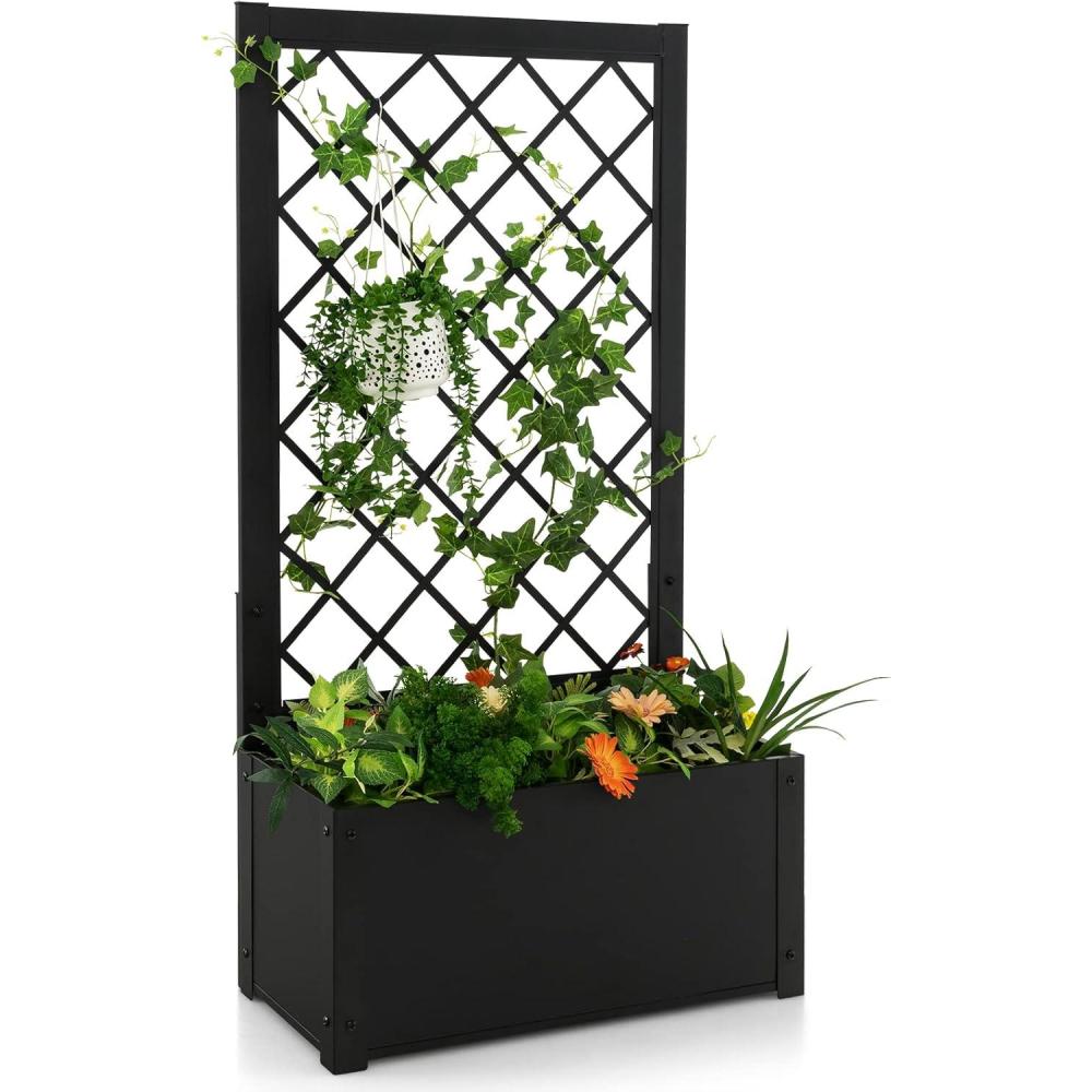 image:imageGiantex Metal Raised Garden Bed with Trellis 36 x 16 x 77 Galvanized Planter Box wDrainage Holes for Climbing Plants Vegetables Flowers Outdoor Privacy Screen for Patio Backyard Balcony1