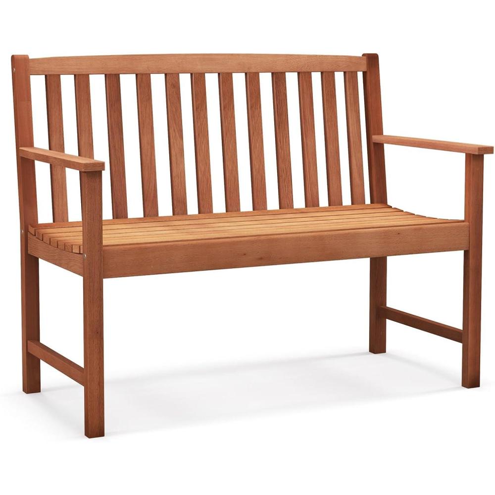 image:imageGiantex Outdoor Bench Wood Patio Bench with Cozy Armrests amp Backrest Slatted Sitting Area Eucalyptus Wood Frame 2Person Loveseat for Park Porch Yard 800 lbs Max Load Garden Bench Eucalyptus