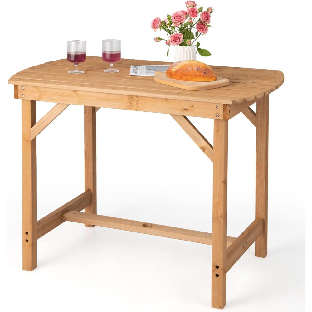 image:imageGiantex Patio Dining Table Outdoor Solid Wood Table for 4 or 6 Persons with 15 Umbrella Hole Indoor Outside Table for Lawn Backyard Garden