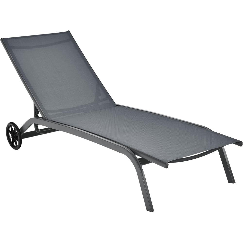 image:imageGiantex Patio Lounge Chairs for Pool Area Outdoor Chaise Lounger with 6 Adjustable Position Smooth Wheels and QuickDrying Fabric Lawn Recliner for Backyard Garden Sunbathing Chair 1 BrownGrey