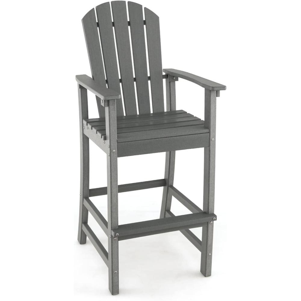 image:imageGiantex Set of 2 HDPE Outdoor Bar Stools All Weather Tall Adirondack Chair with Armrest Footrest Load 360Lbs Counter Height Bar Stool for Patio Garden Yard Indoor Or Outdoor Use TurquoiseGrey