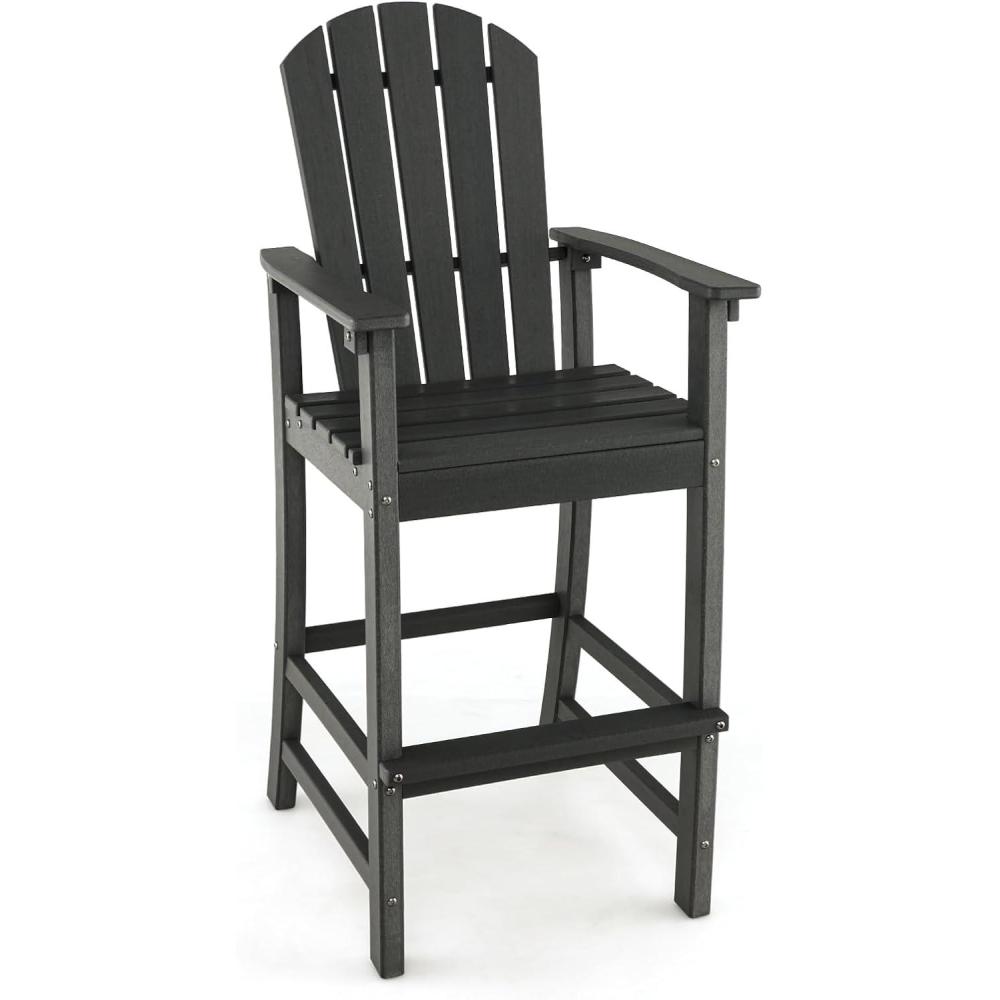 image:imageGiantex Set of 2 HDPE Outdoor Bar Stools All Weather Tall Adirondack Chair with Armrest Footrest Load 360Lbs Counter Height Bar Stool for Patio Garden Yard Indoor Or Outdoor Use TurquoiseBlack
