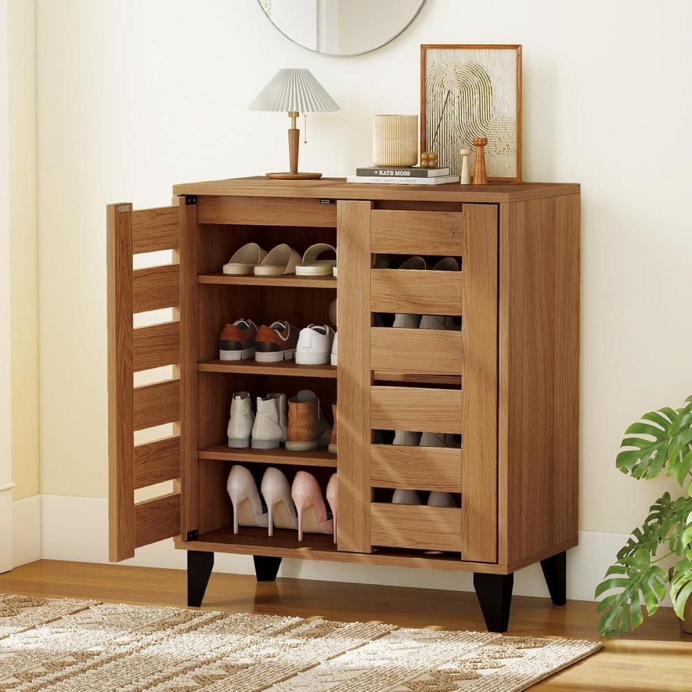 image:imageGiantex Shoe Cabinet with Louvered Doors 4Tier Farmhouse Shoe Rack Cabinet with Adjustable Shelves amp Vent Holes Wooden Shoe Storage Cabinet for Entryway Hallway Closet Bedroom24 x 13 x 28