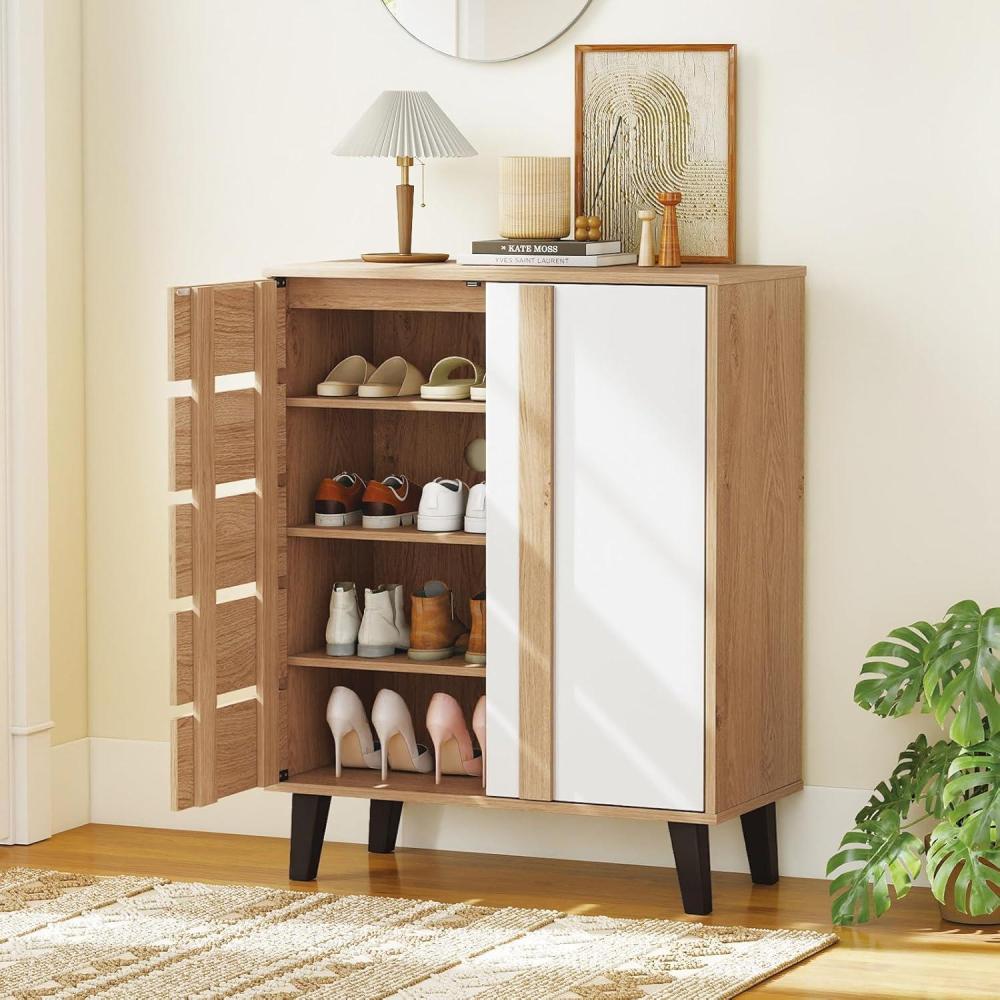 image:imageGiantex Shoe Cabinet with Louvered Doors 4Tier Farmhouse Shoe Rack Cabinet with Adjustable Shelves amp Vent Holes Wooden Shoe Storage Cabinet for Entryway Hallway Closet Bedroom295 x 14 x 375