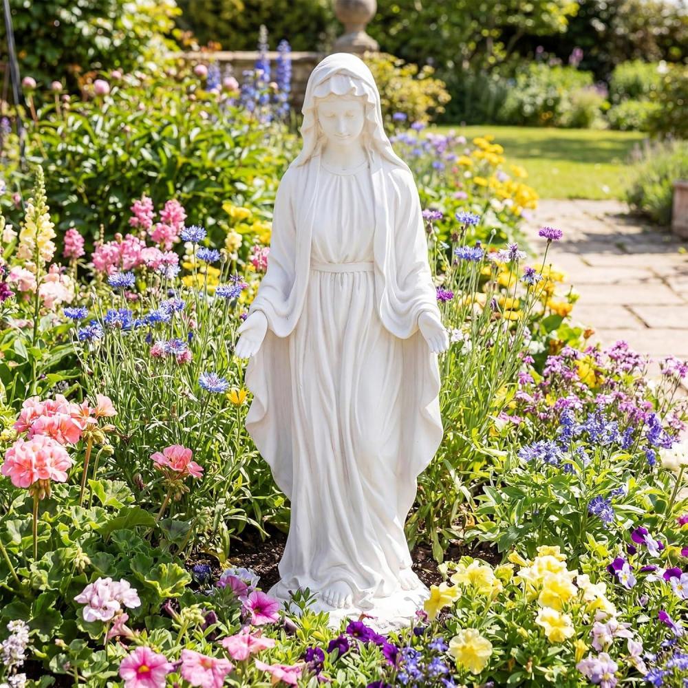 image:imageGiantex Virgin Mary Garden Statue 295 Blessed Mother Outdoor Religious Statue with Serpent WeatherResistant MgO Catholic Yard Decor for Lawn Patio Prayer Garden amp Memorial Distressed Ivory