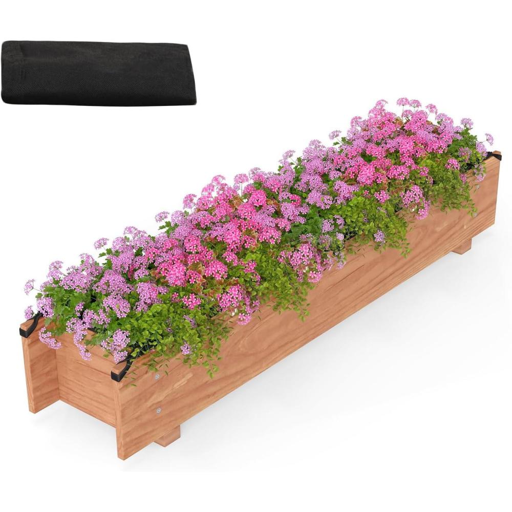 image:imageGiantex Wood Raised Garden Bed Rectangular Planter Box wDrainage Hole Removable Liner for Growing Vegetable Flower Herb Indoor Outdoor Plant Container for Backyard Deck Balcony 36x7x7