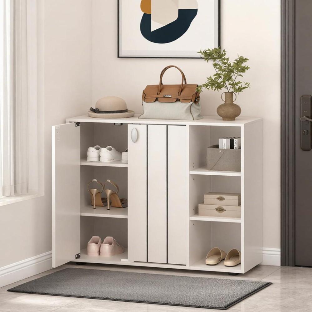 image:imageGiantex Wood Shoe Cabinet with Doors Freestanding Shoe Rack Cabinet with 3Level Adjustable Open Shelves Modern Wooden Shoe Storage Cabinet for Entryway Hallway Closet Living Room NaturalWhite