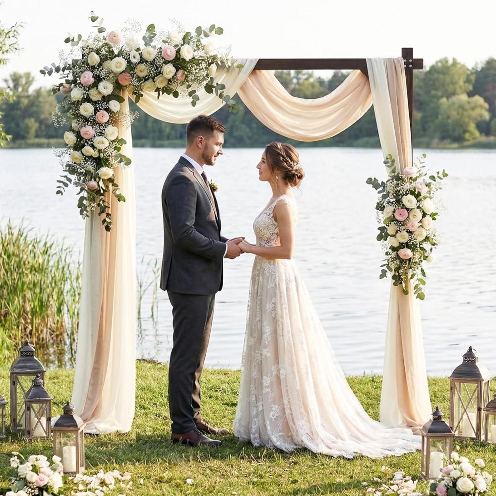 image:imageGiantex Wooden Wedding Arch 87 Wood Wedding Arbor Backdrop Stand with Ground Stakes Rustic Decorative Arch for Wedding Ceremony Party Garden Balloon amp Floral DecorationsRectangular
